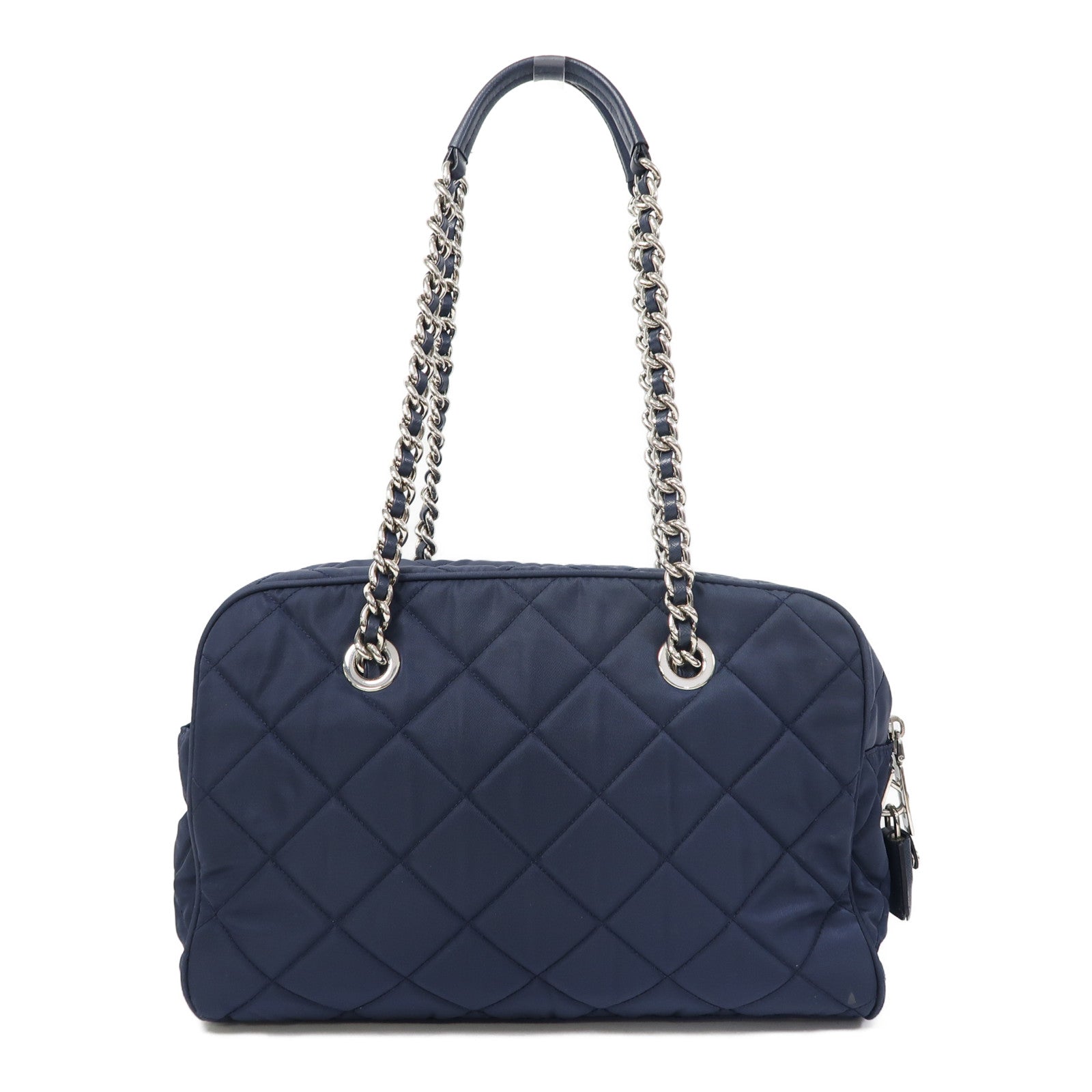 PRADA 尼龍Shoulder Bag銀扣鏈帶肩背袋藍色