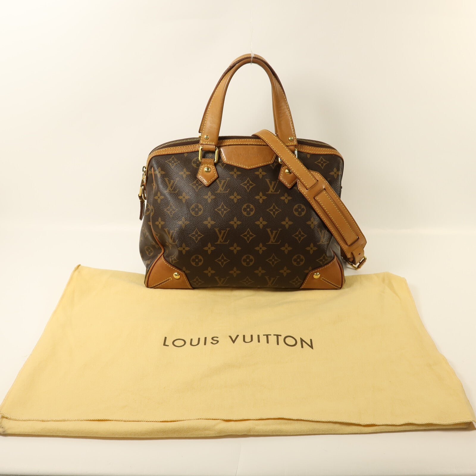 LOUIS VUITTON Monogram Retiro PM金扣手挽肩背兩用袋棕色