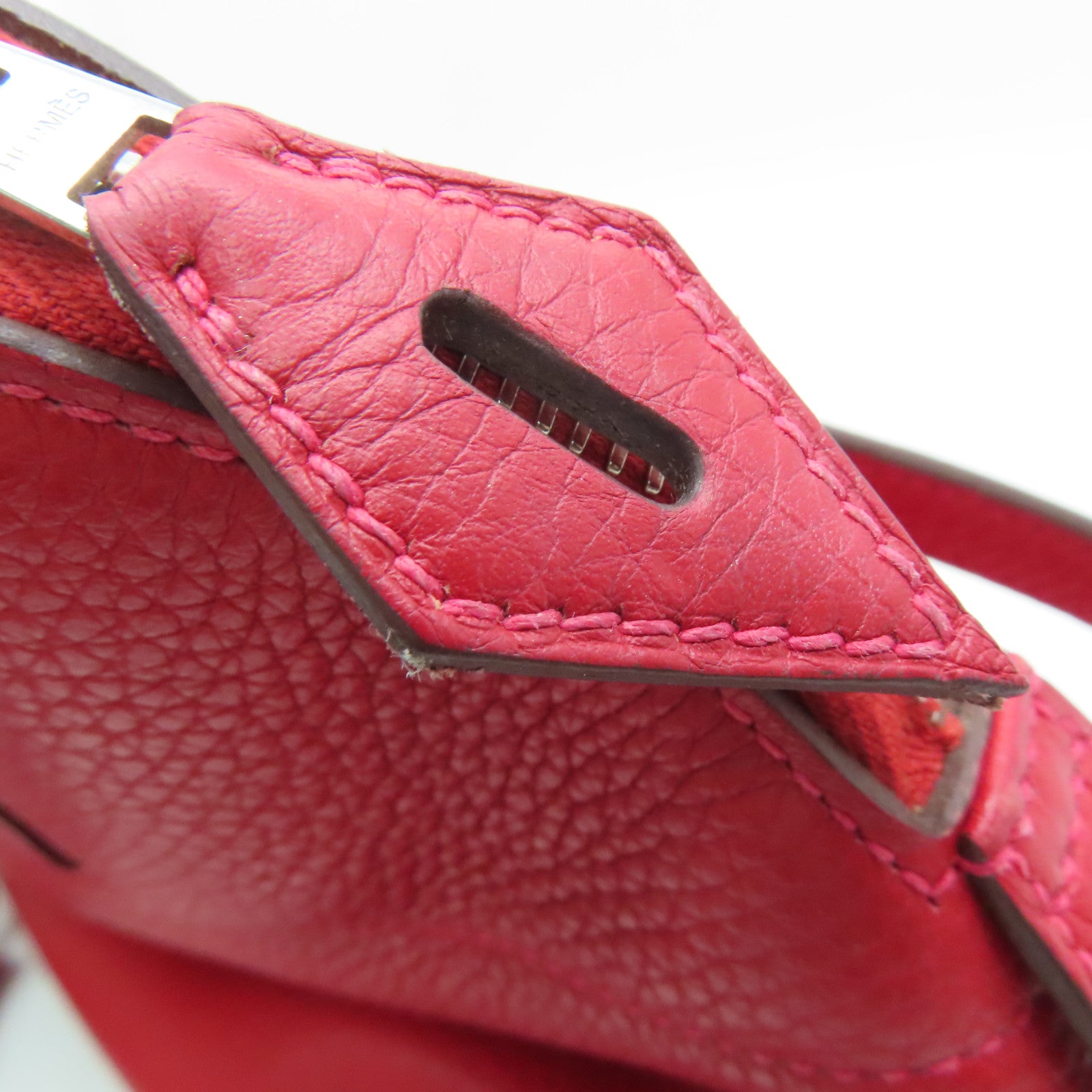 HERMES [Sharp Discount] Clemence Leather Bolide 31 Silver Buckle Handle Shoulder Backpack Rouge Casaque/Red