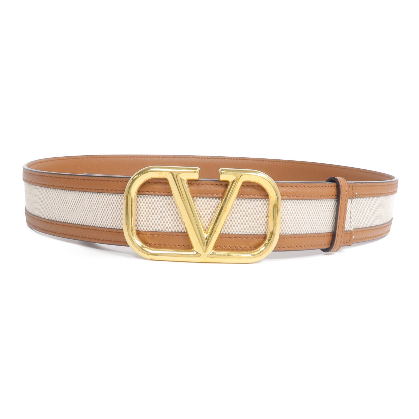Valentino 帆布/皮革Belt金扣皮帶