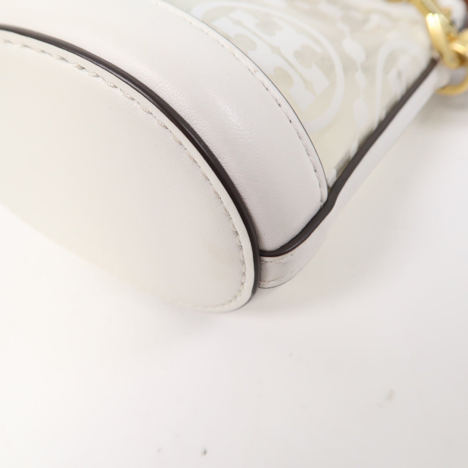 Tory Burch PVC/牛皮皮革Mini Bucket Bag金扣手挽肩背兩用袋啡色/白色