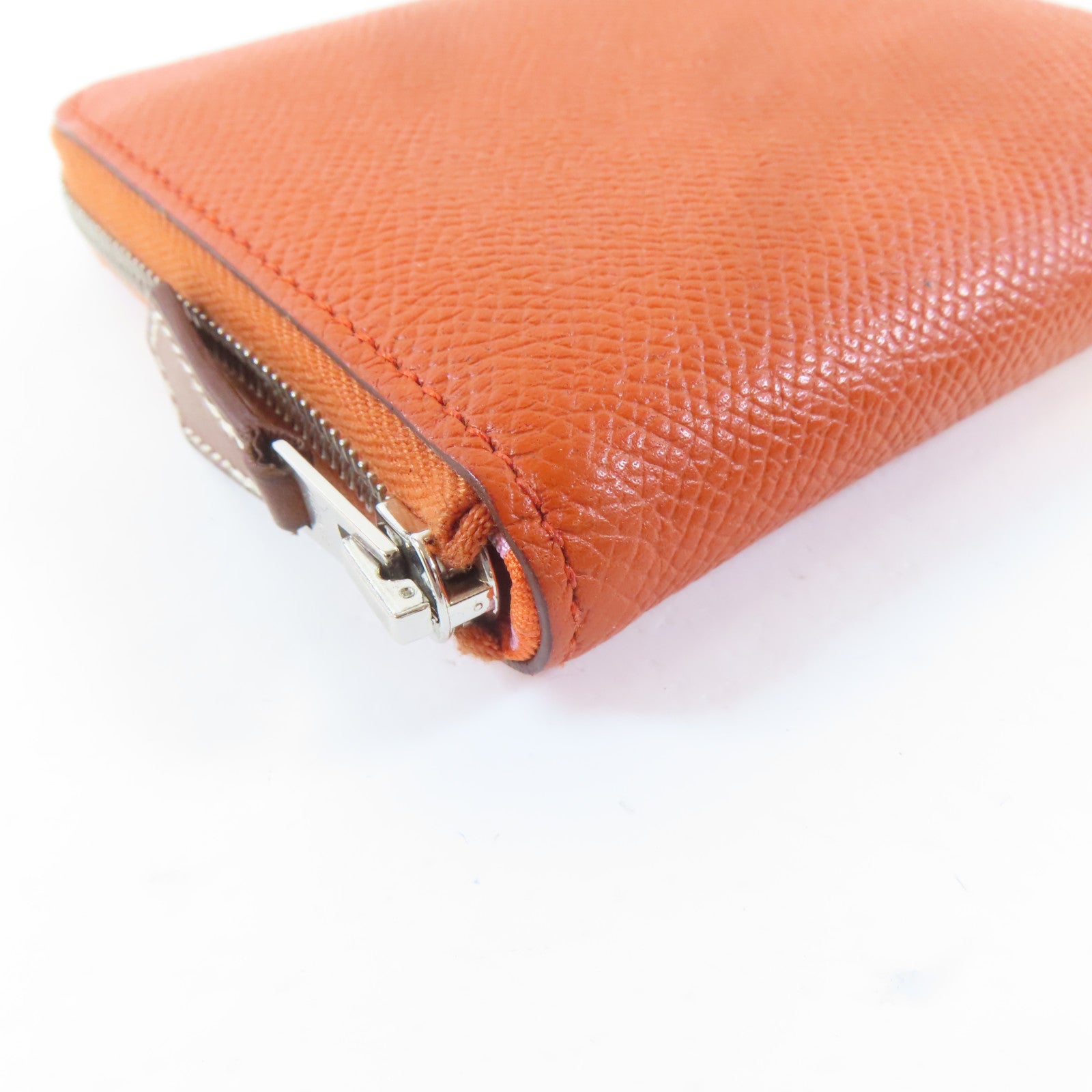 HERMES 【激減優惠】Veau Epsom皮革Silk'In Compact銀扣錢包火焰橘色