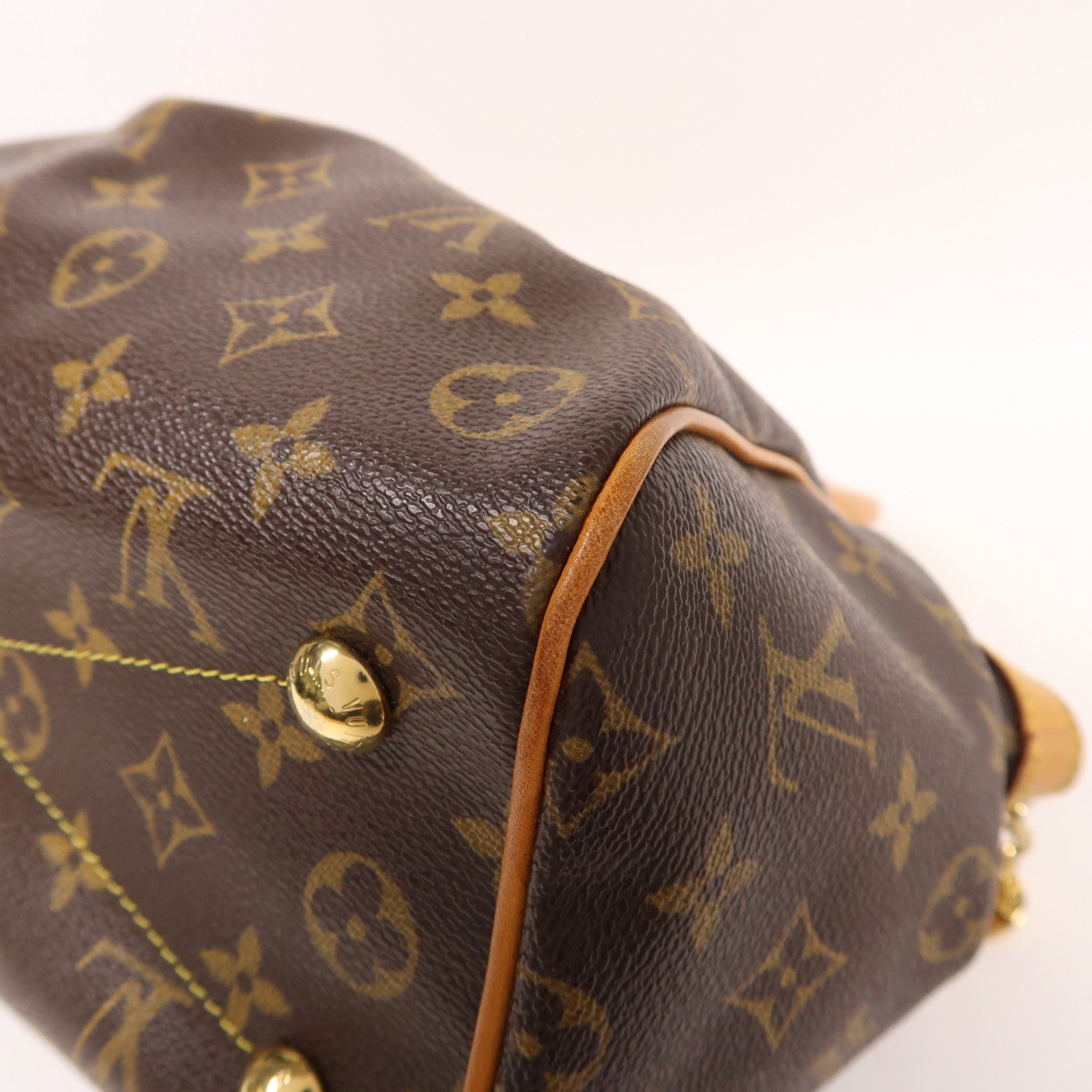LOUIS VUITTON Monogram Tivoli PM金扣手挽袋棕色