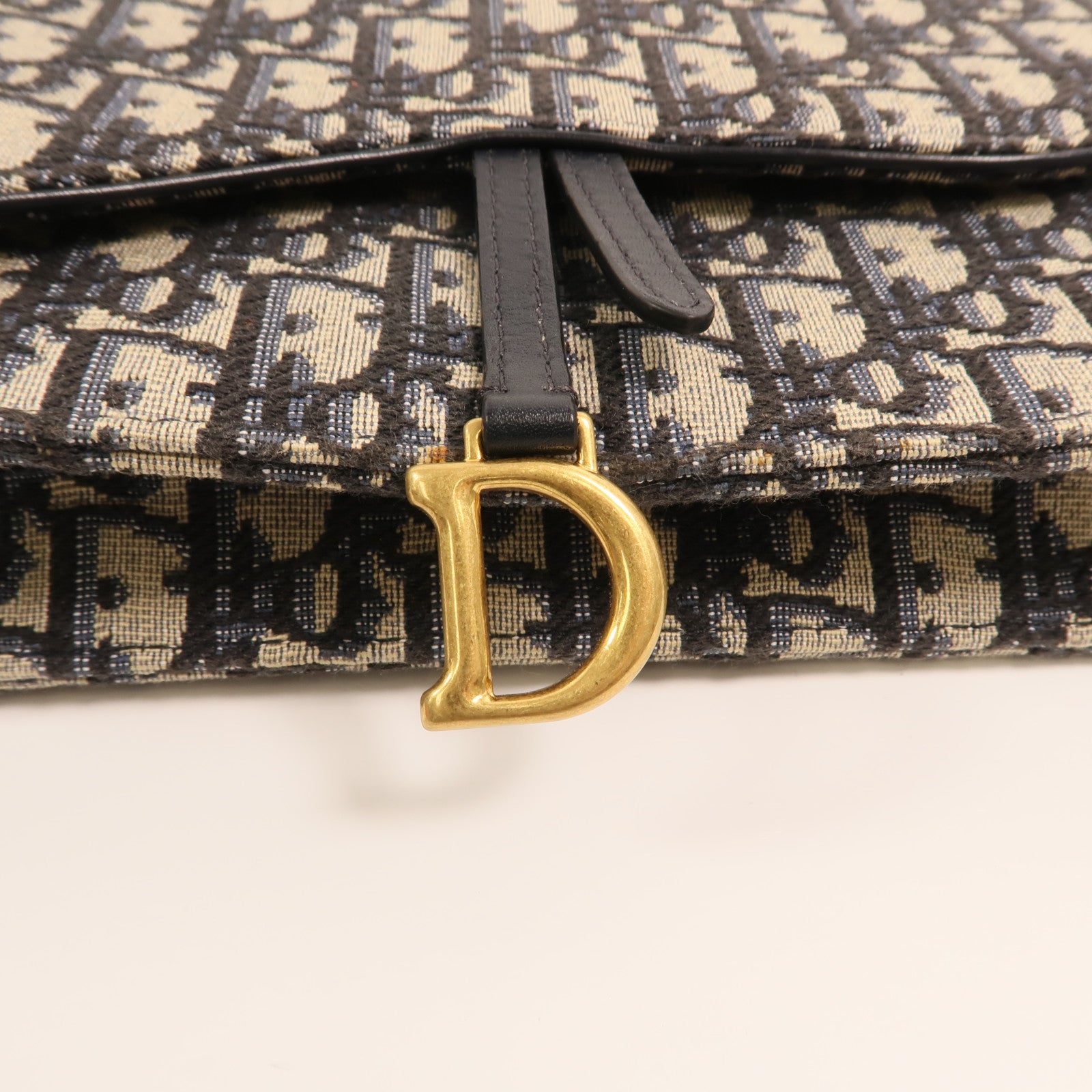 Dior 帆布Oblique Jacquard Saddle Chain Shoulder金扣鏈帶肩背袋