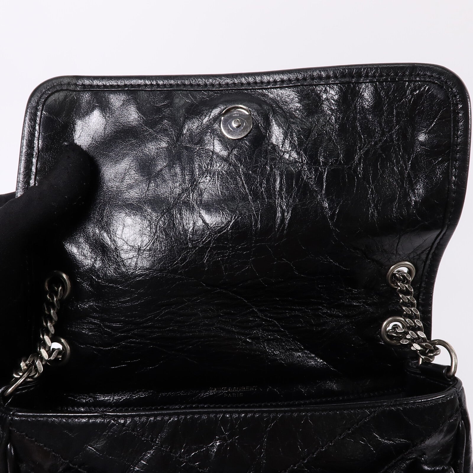 SAINT LAURENT 牛皮皮革Niki Baby鏈帶手挽肩背兩用袋