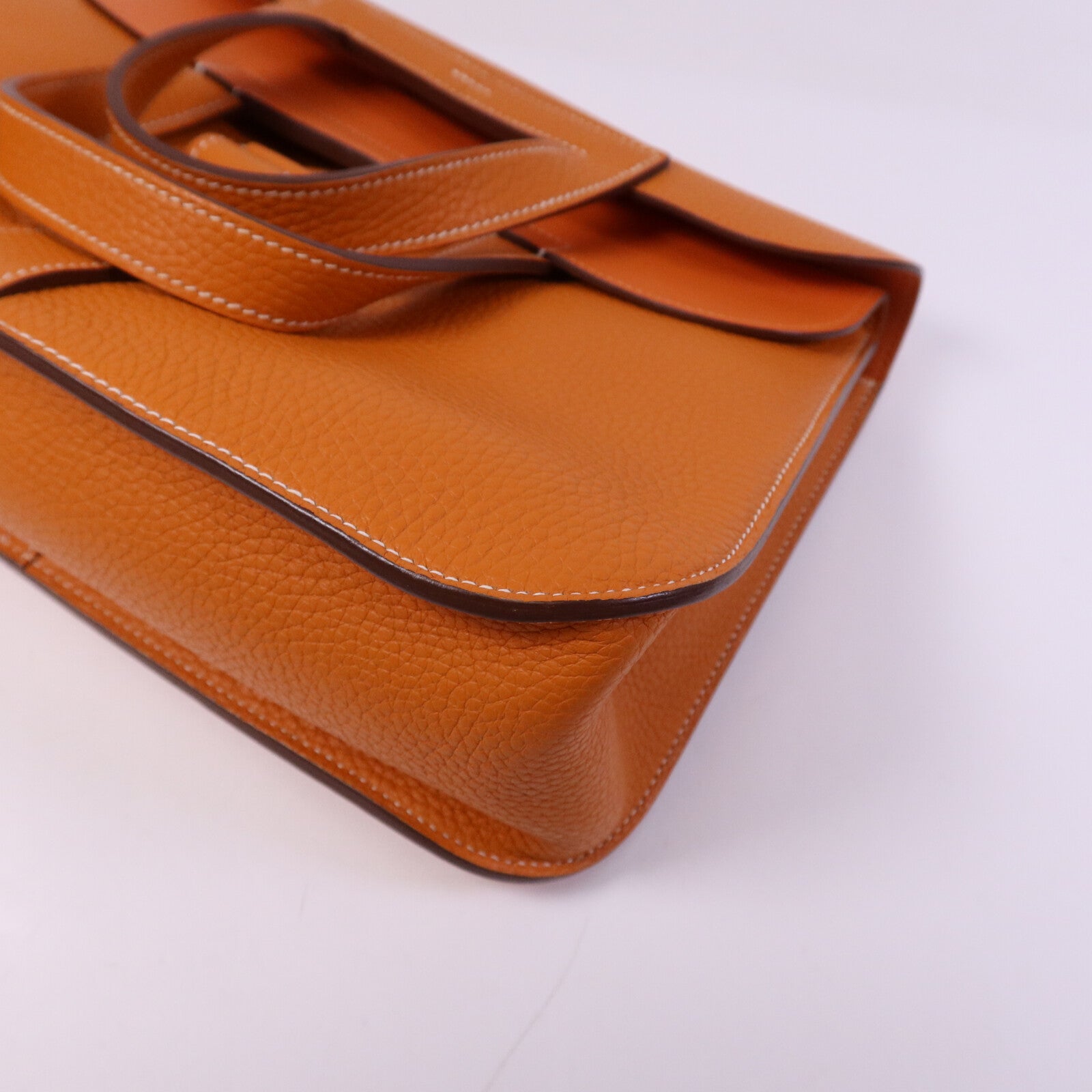 HERMES Clemence皮革Halzan 31銀扣手挽肩背兩用袋Orange