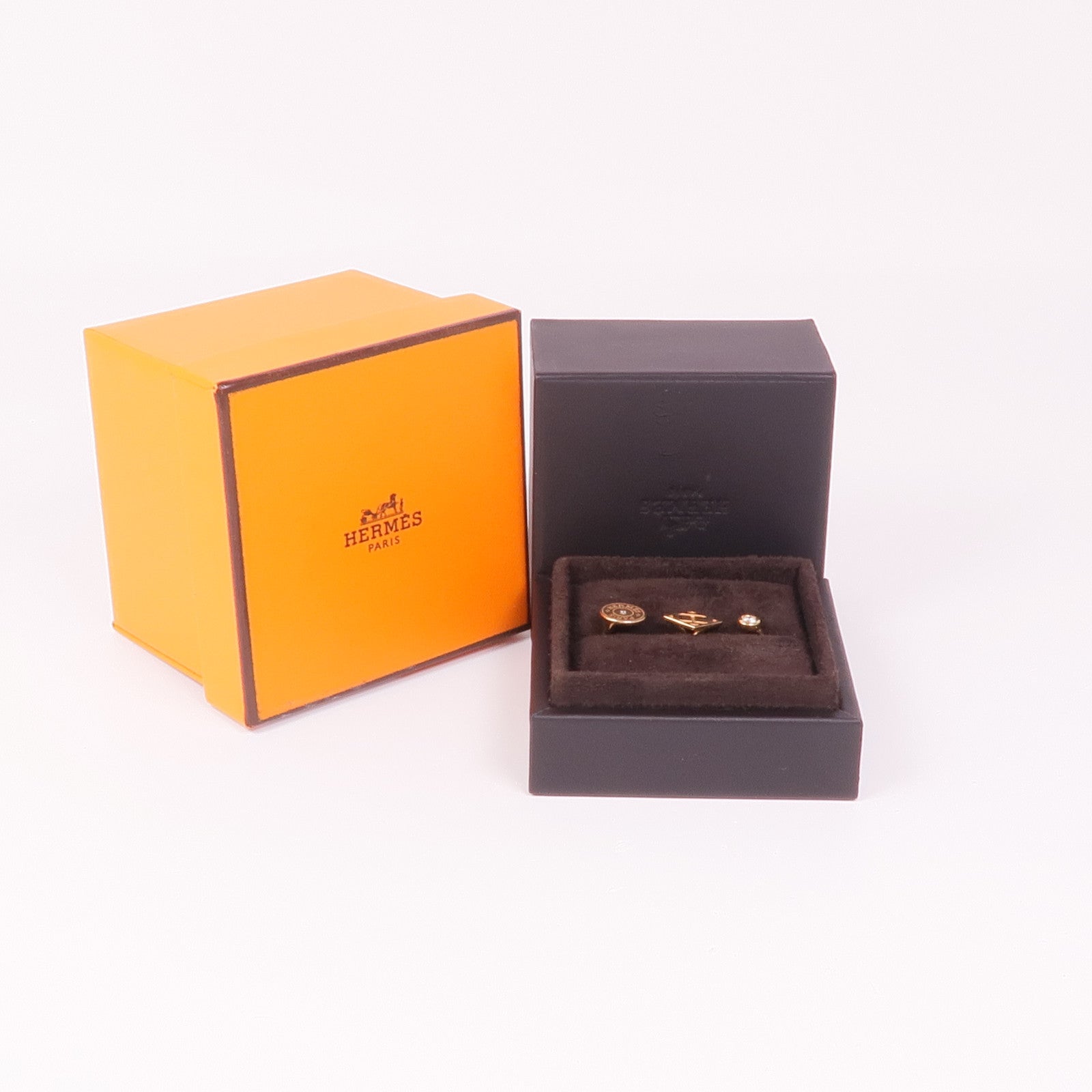 HERMES 18K玫瑰金Gambade Double Ring鑽石戒指US#5-6