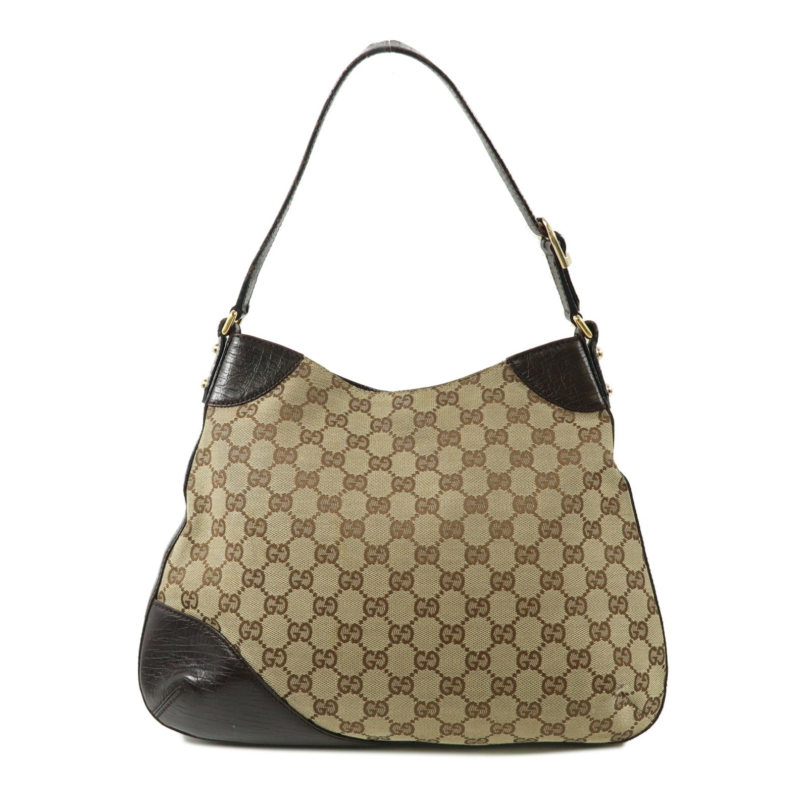 GUCCI 帆布Horsebit Bag金扣肩背袋啡色