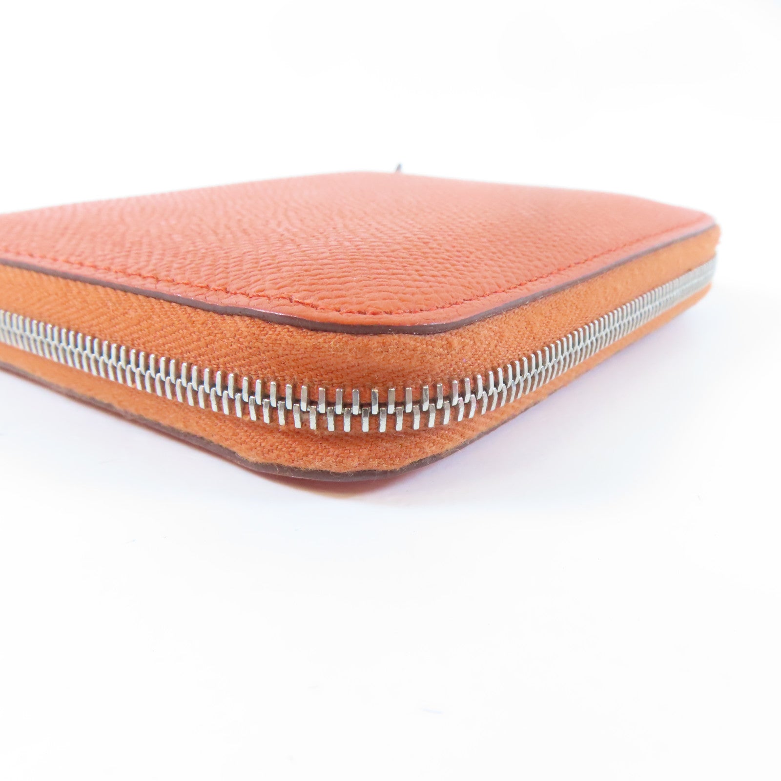 HERMES 【激減優惠】Veau Epsom皮革Silk'In Compact銀扣錢包火焰橘色