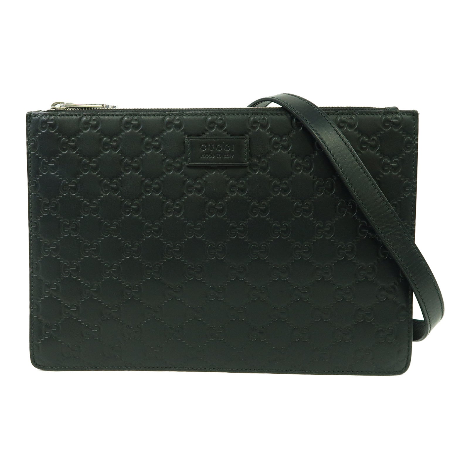 GUCCI 【激減優惠】牛皮皮革Shoulder Bag銀扣肩背袋黑色
