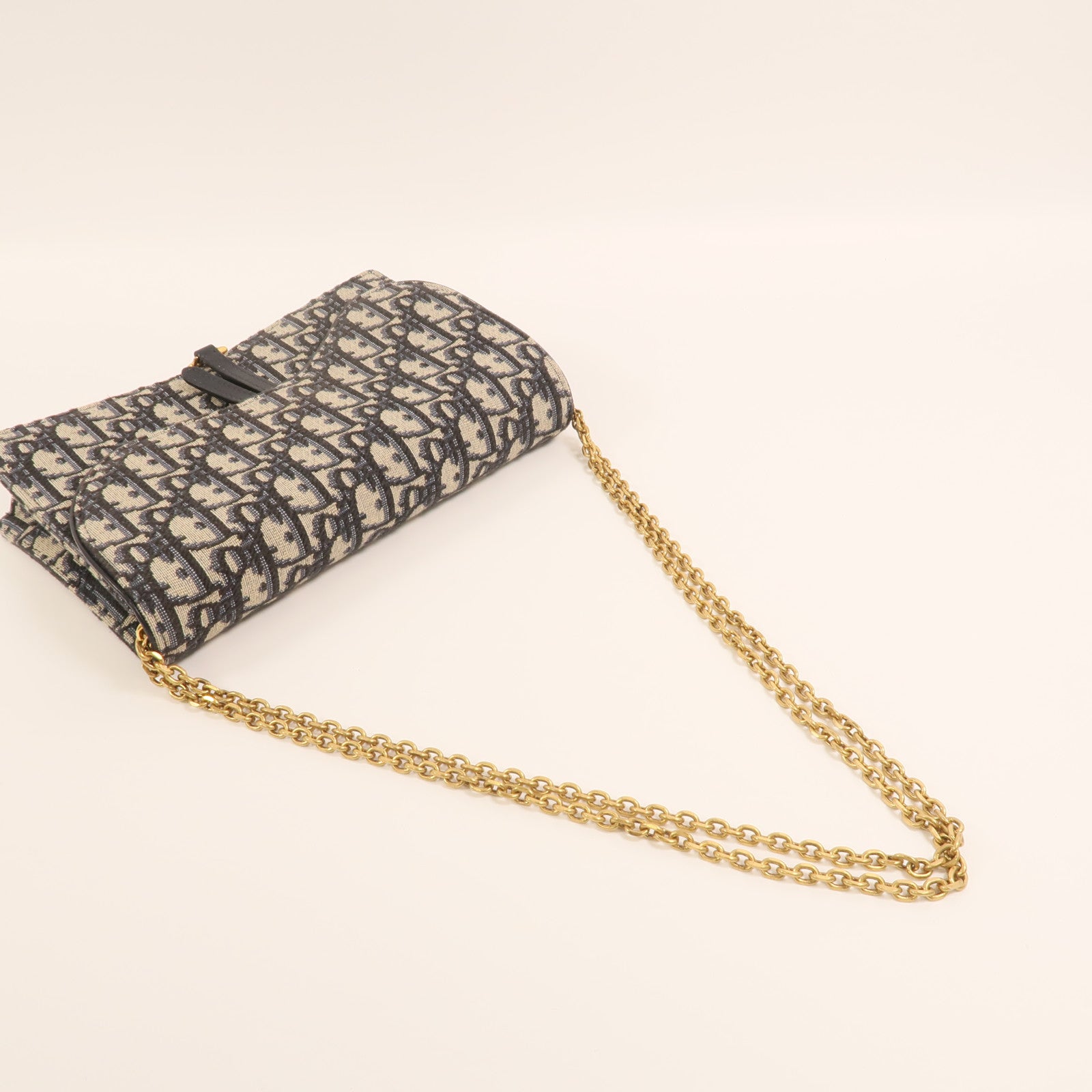 Dior 帆布Oblique Jacquard Saddle Chain Shoulder金扣鏈帶肩背袋
