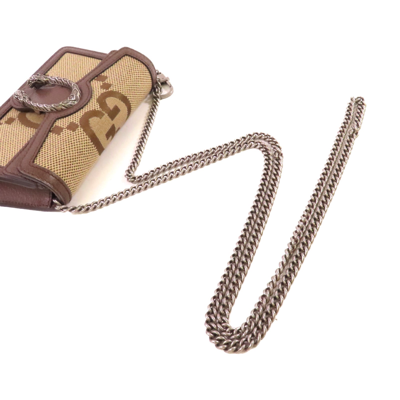 GUCCI 帆布GG Supreme Diongsus Chain Shoulder Bag金扣鏈帶肩背袋啡色
