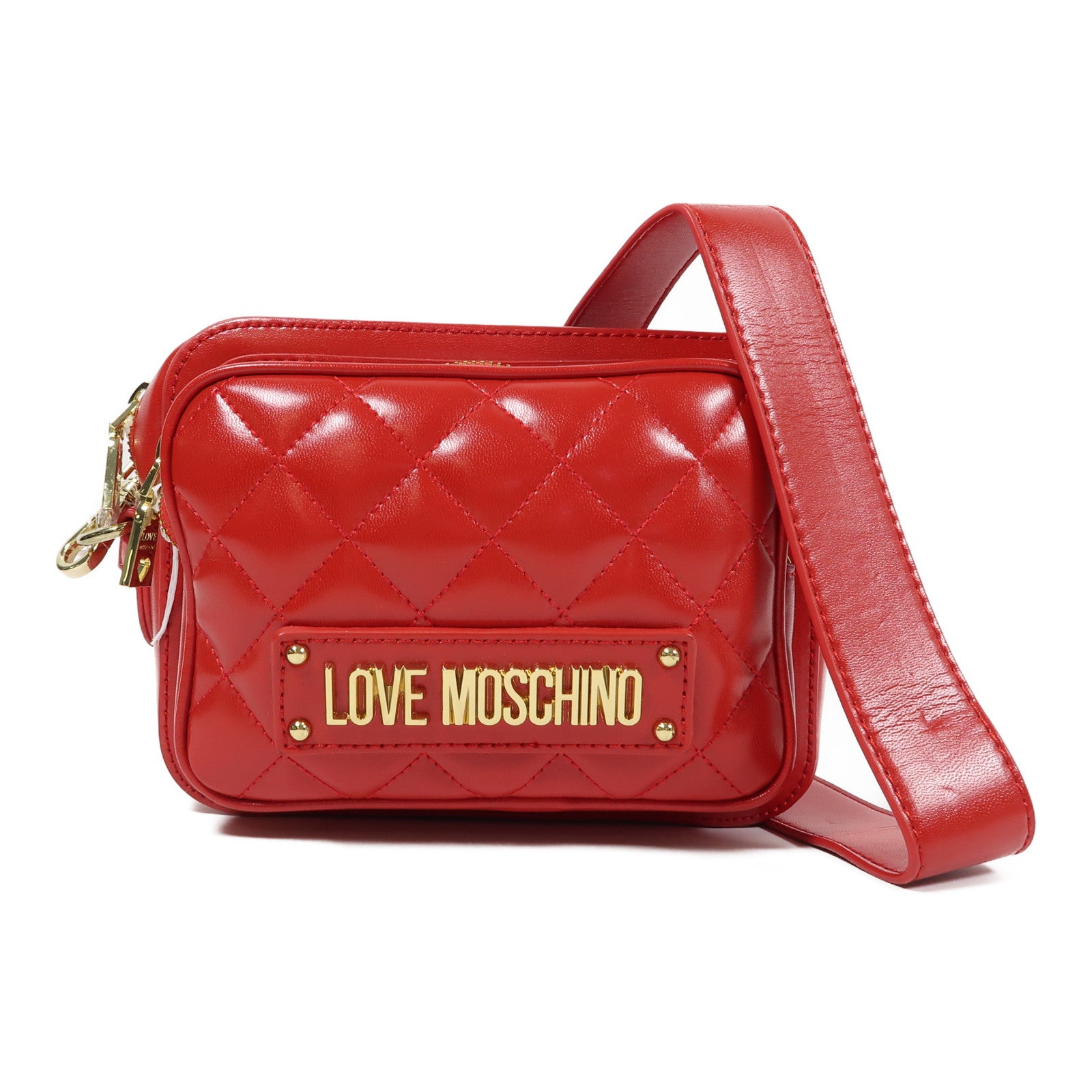 MOSCHINO 【激減優惠】菱格塗層帆布Shoudler Bag金扣肩背袋紅色