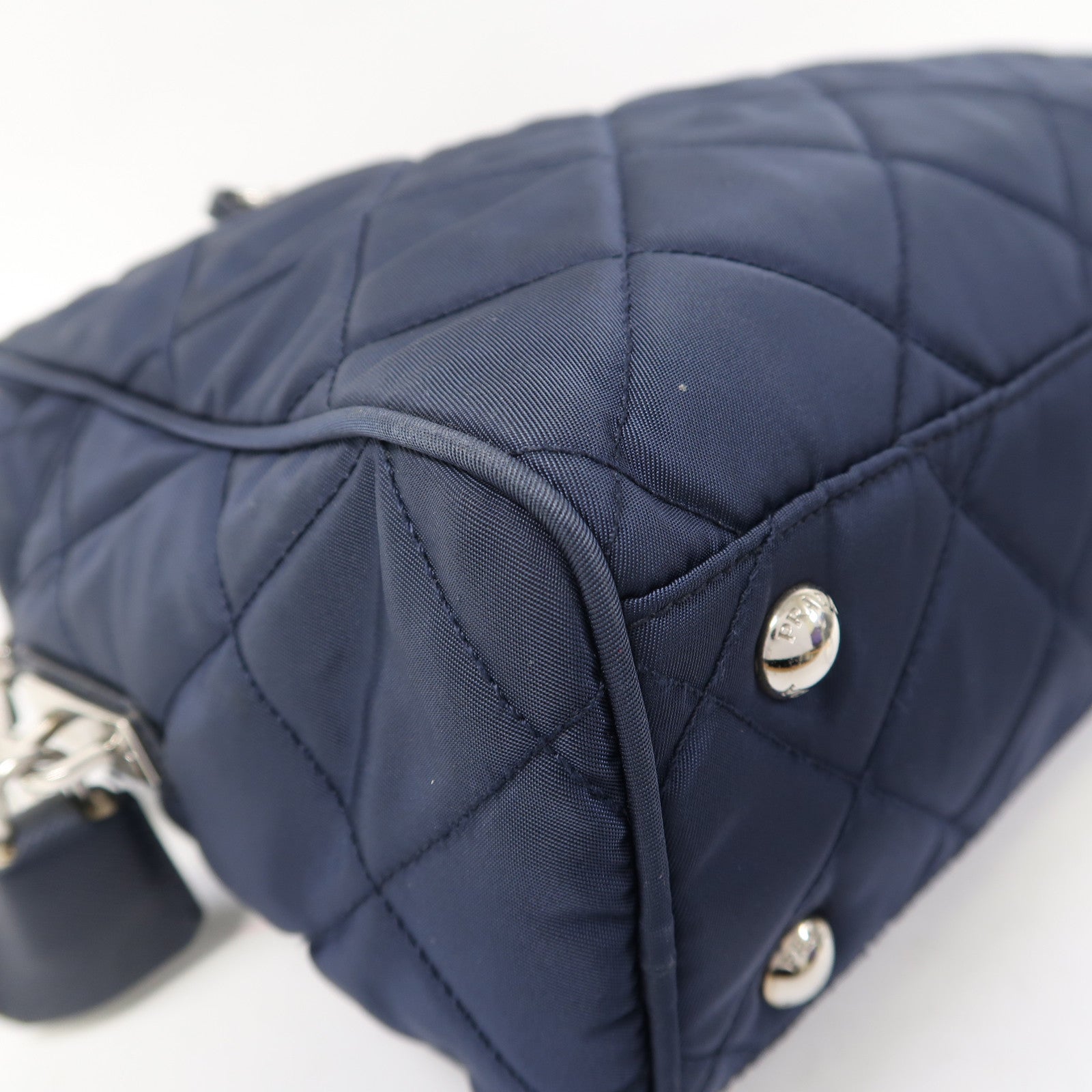PRADA 尼龍Shoulder Bag銀扣鏈帶肩背袋藍色