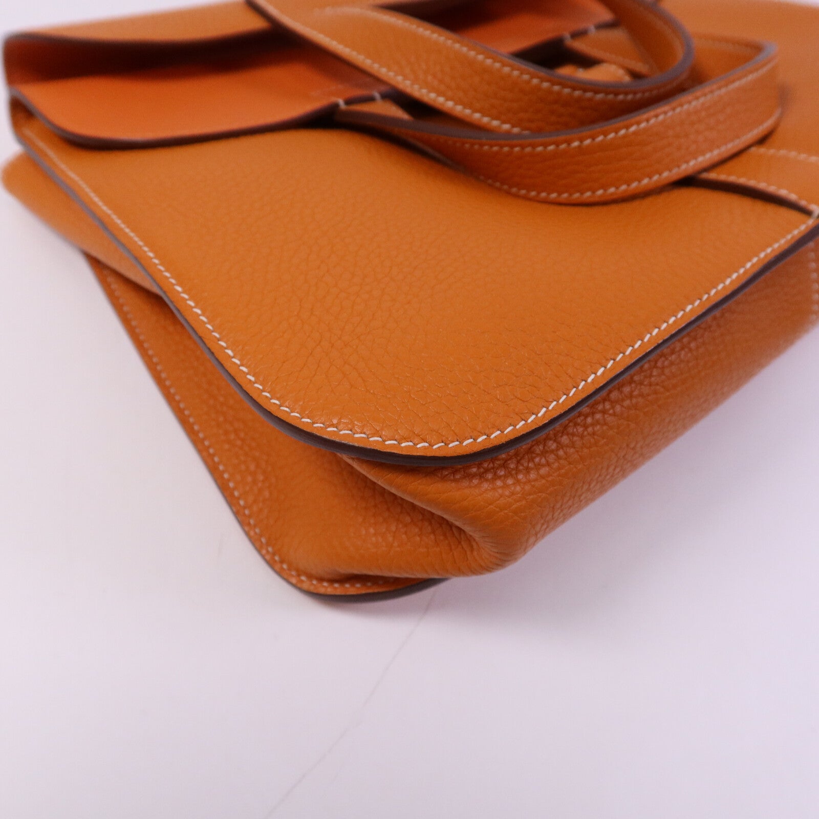 HERMES Clemence皮革Halzan 31銀扣手挽肩背兩用袋Orange