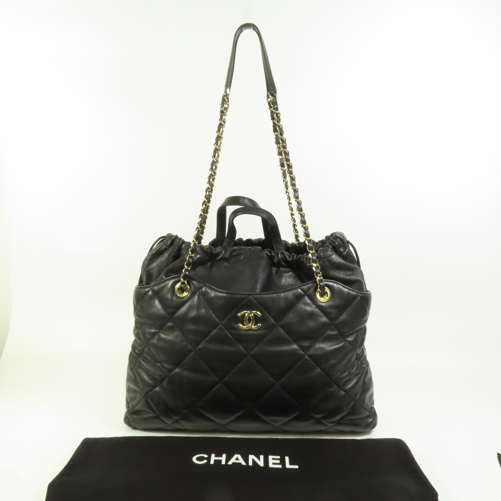 CHANEL 牛皮皮革Chain Tote金扣手挽肩背兩用袋