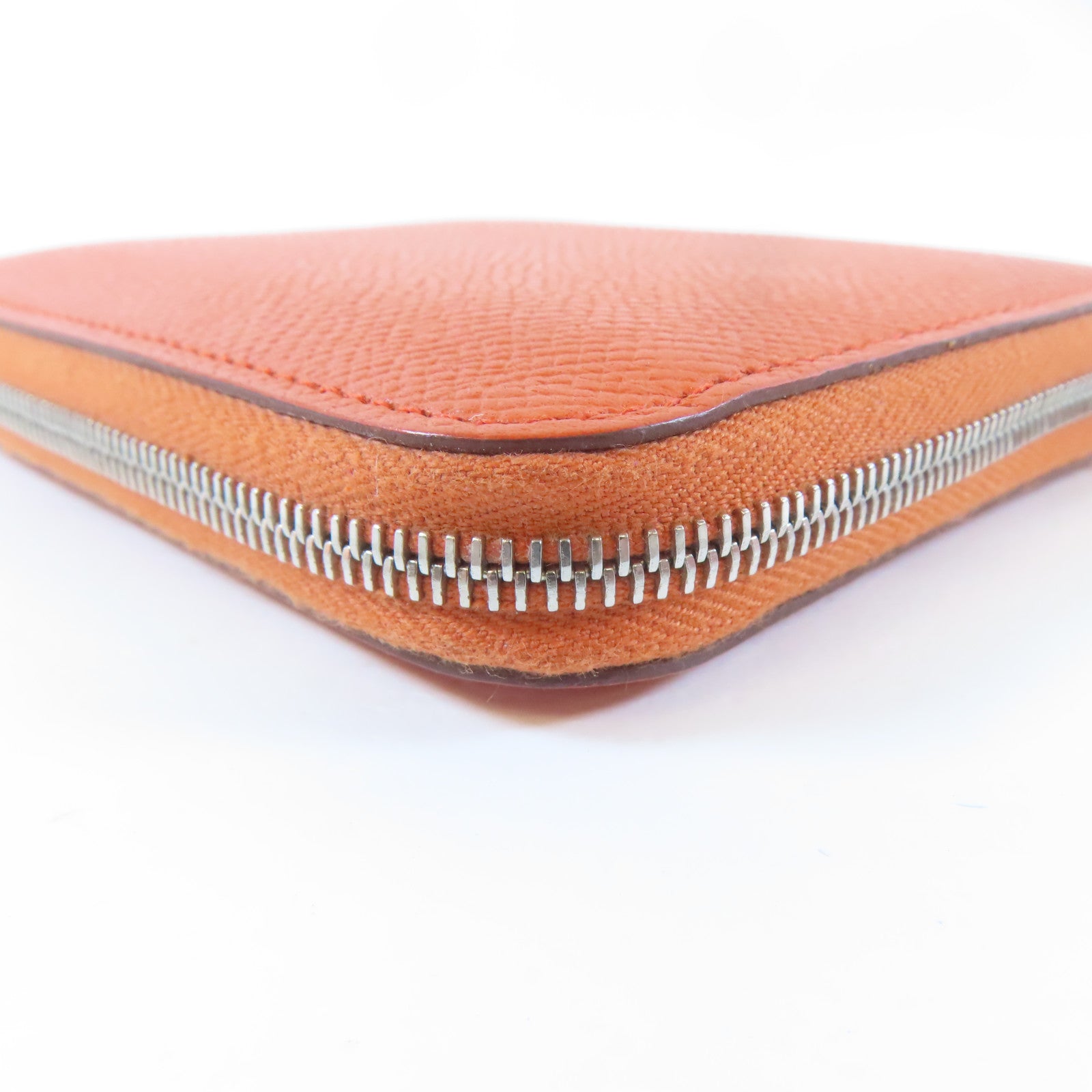 HERMES 【激減優惠】Veau Epsom皮革Silk'In Compact銀扣錢包火焰橘色
