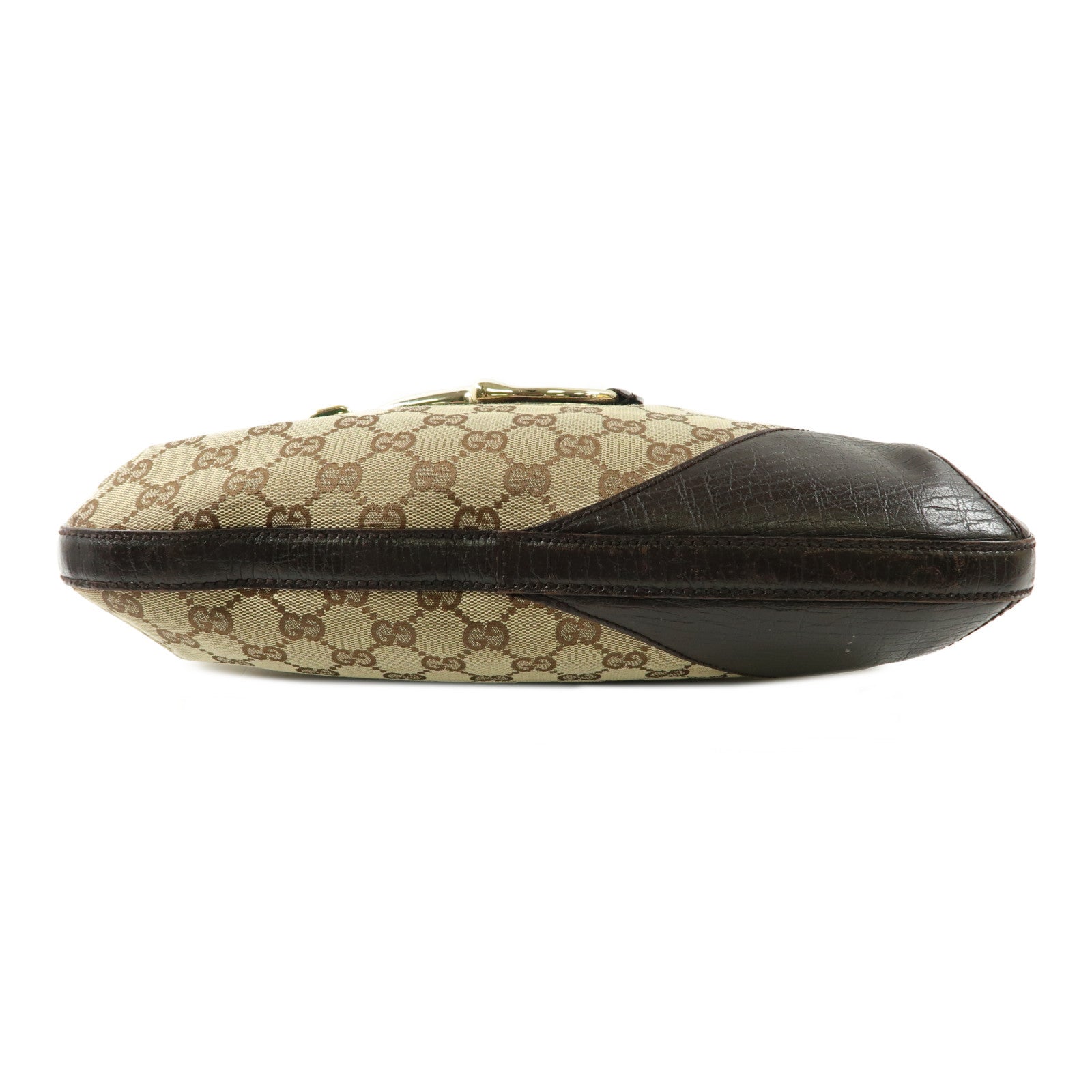 GUCCI 帆布Horsebit Bag金扣肩背袋啡色