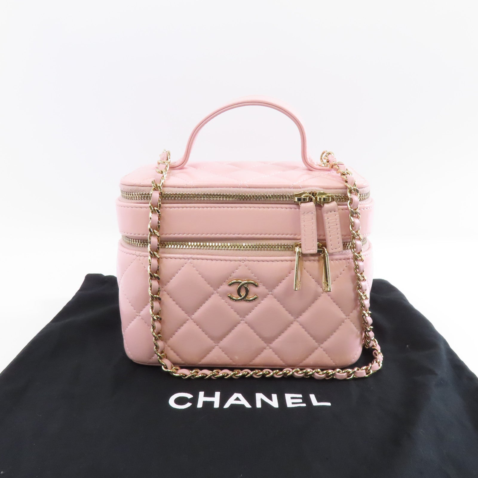 CHANEL 【激減優惠】菱格牛皮皮革Vaniy Case金扣手挽肩背兩用袋粉紅色