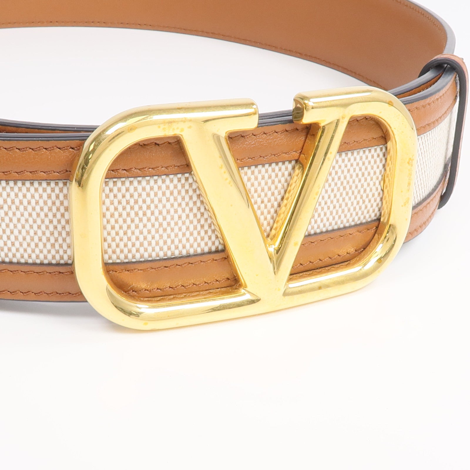 Valentino 帆布/皮革Belt金扣皮帶