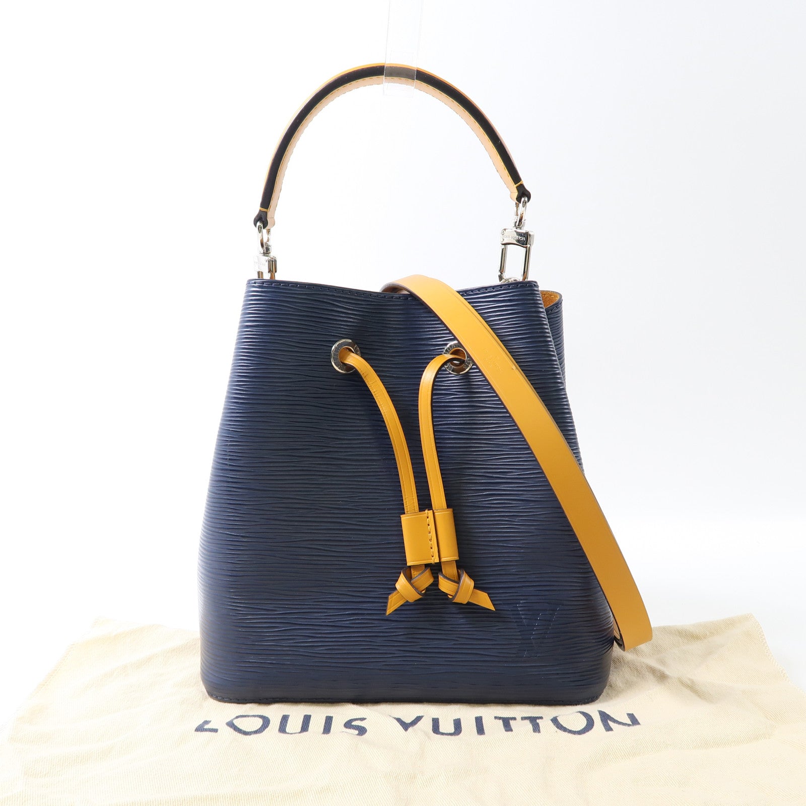 LOUIS VUITTON Epi Neo Noe BB銀扣手挽肩背兩用袋深藍色/黃色