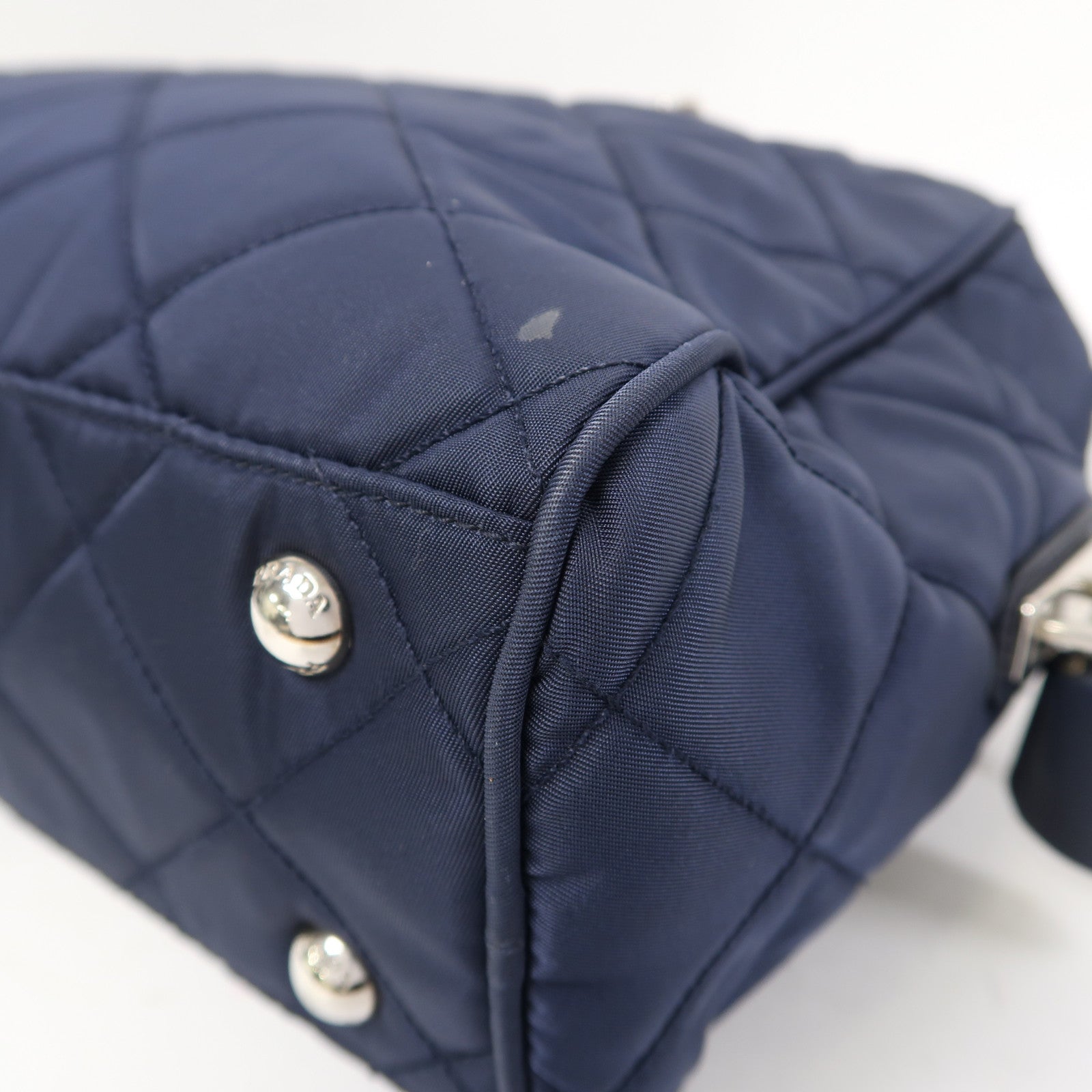 PRADA 尼龍Shoulder Bag銀扣鏈帶肩背袋藍色