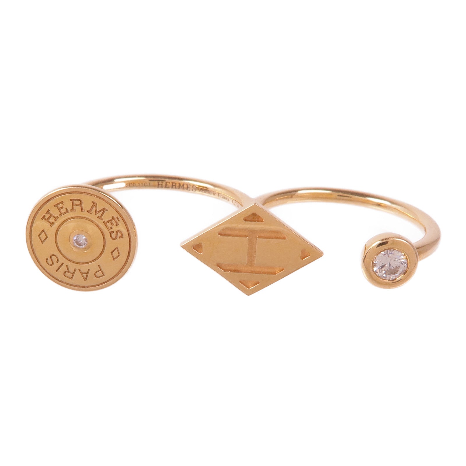 HERMES 18K玫瑰金Gambade Double Ring鑽石戒指US#5-6