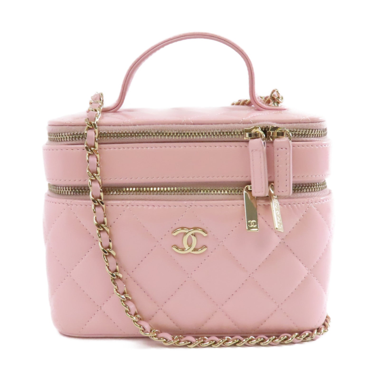 CHANEL 【激減優惠】菱格牛皮皮革Vaniy Case金扣手挽肩背兩用袋粉紅色