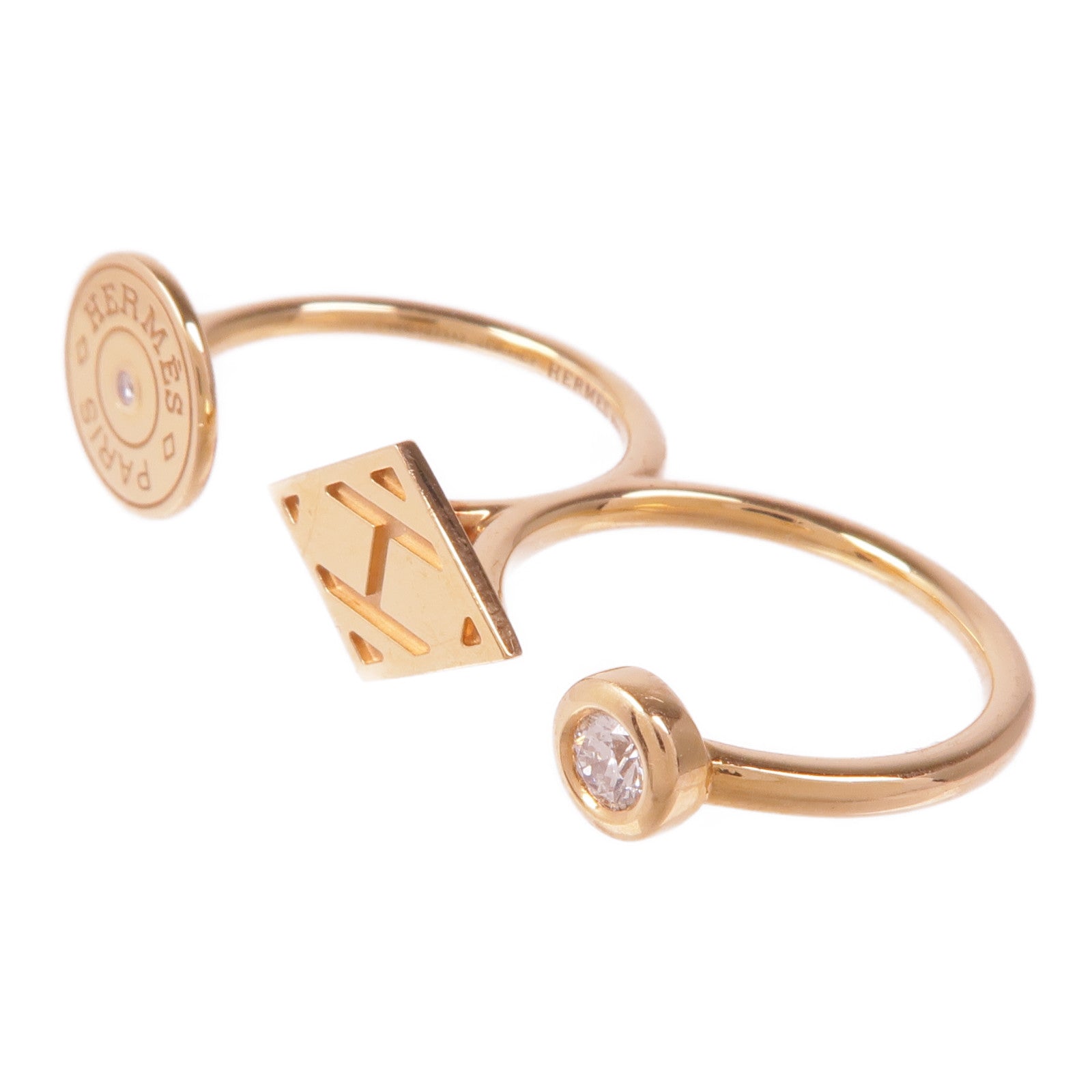 HERMES 18K玫瑰金Gambade Double Ring鑽石戒指US#5-6