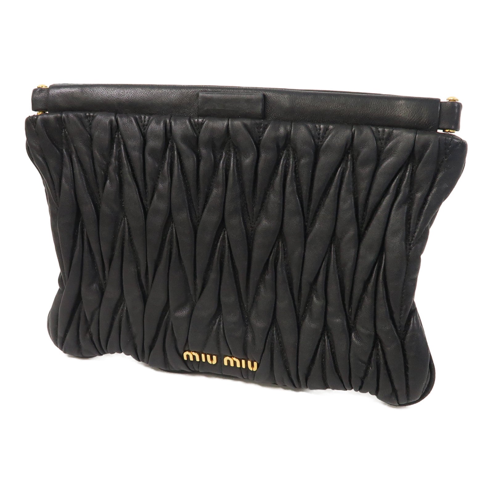 Miu Miu 【激減優惠】牛皮皮革Pouch金扣手拿包黑色