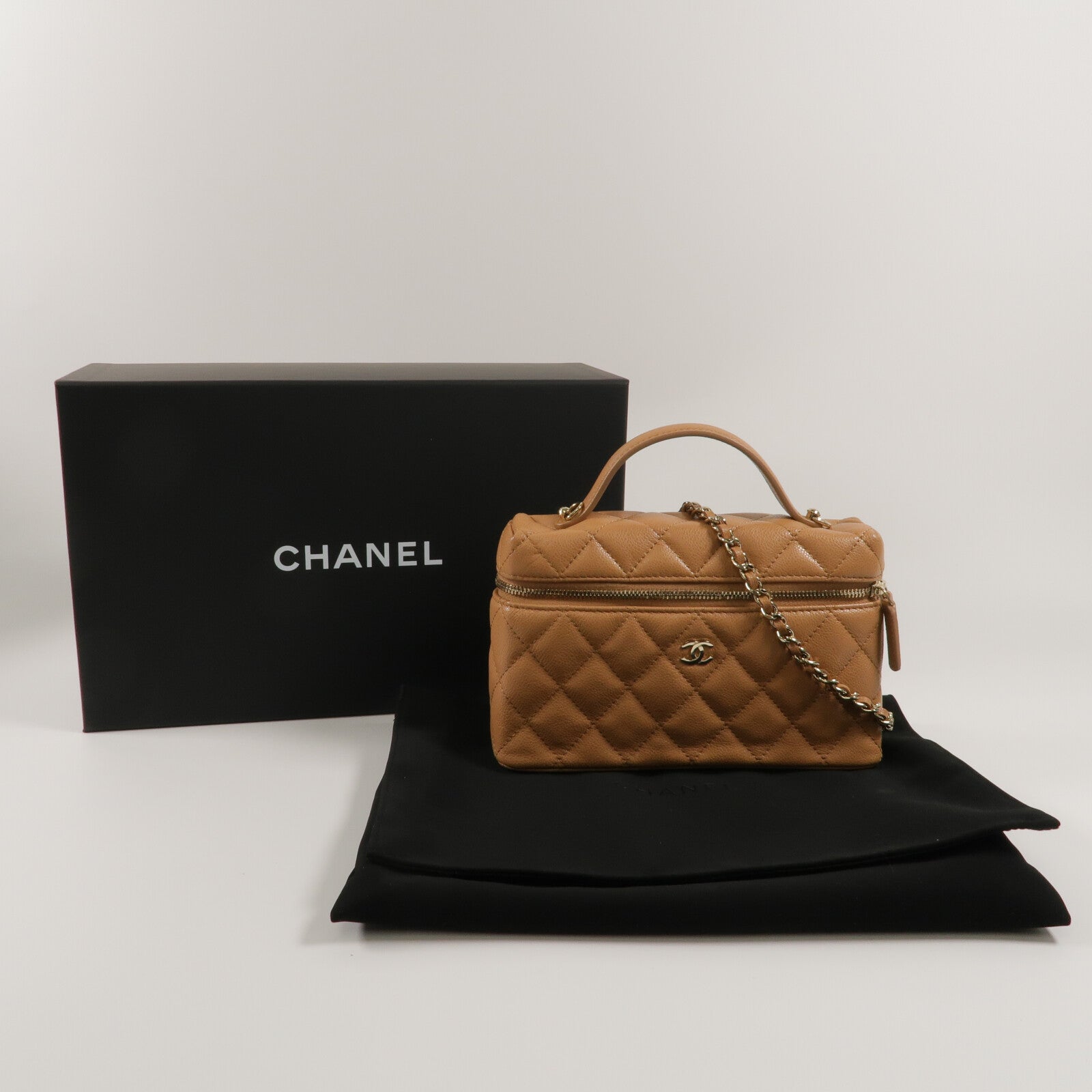 CHANEL 牛皮皮革LP Vanity Case鏈帶手挽肩背兩用袋