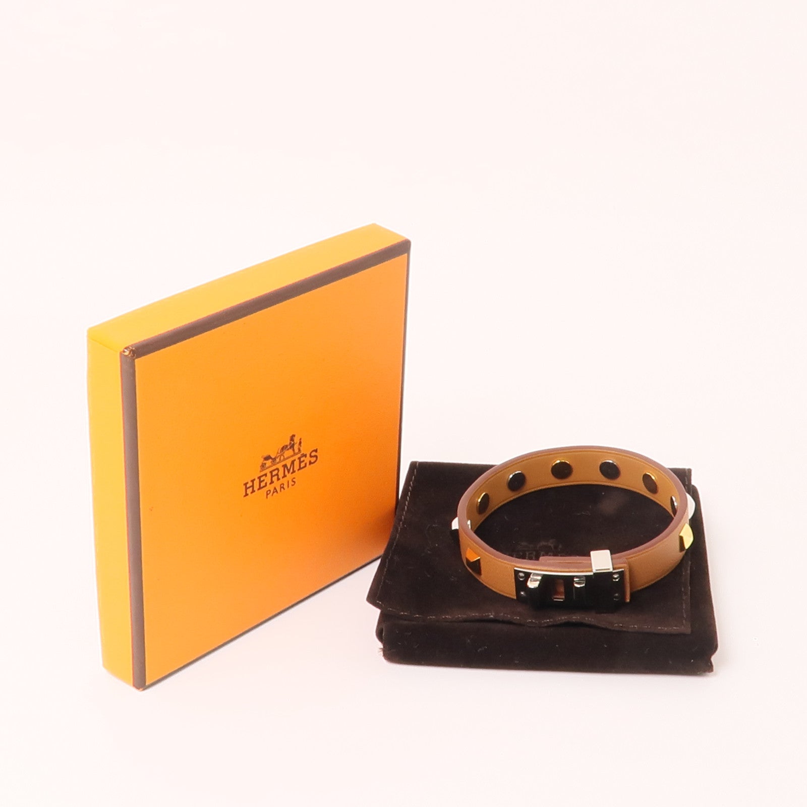 HERMES Swift皮革Mini Dog Bracelet手鐲Gold棕色/金色/銀色