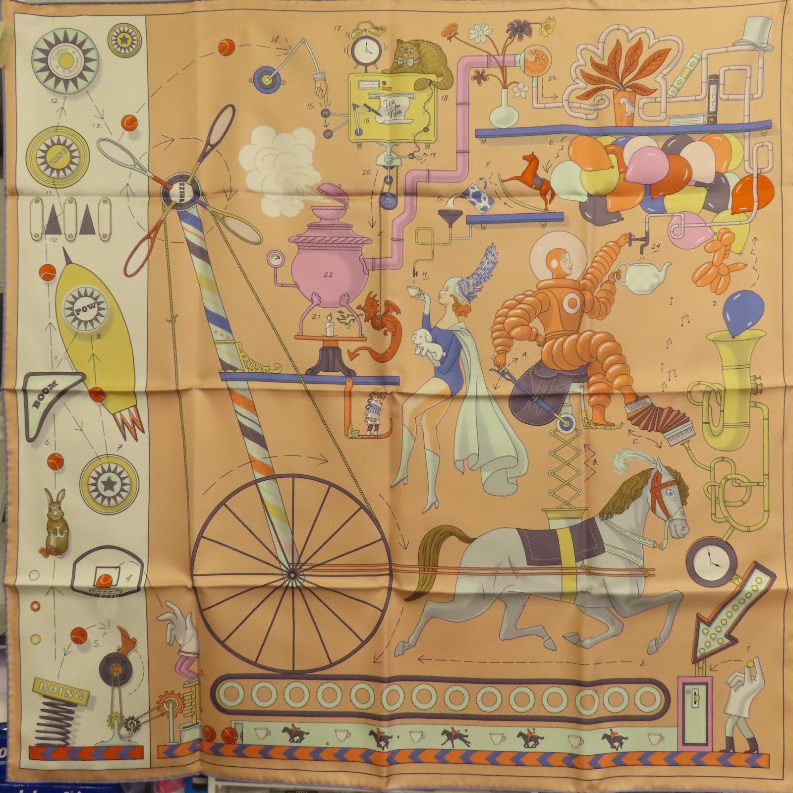 HERMES 絲質Scarf 90x90cm絲巾米色/彩色