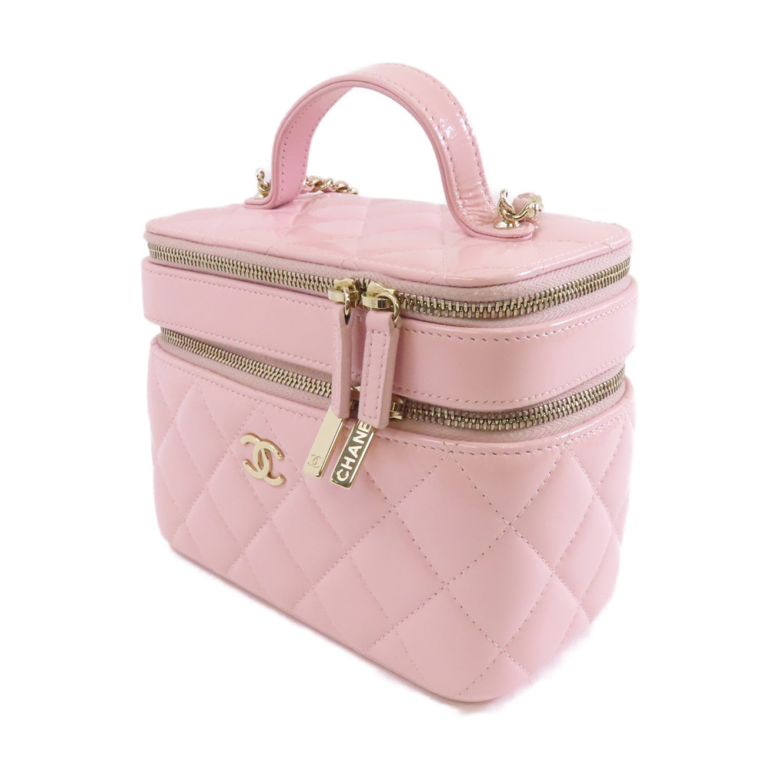 CHANEL 【激減優惠】菱格牛皮皮革Vaniy Case金扣手挽肩背兩用袋粉紅色
