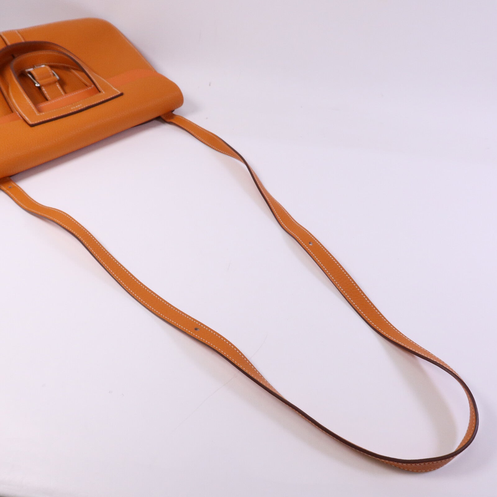 HERMES Clemence皮革Halzan 31銀扣手挽肩背兩用袋Orange
