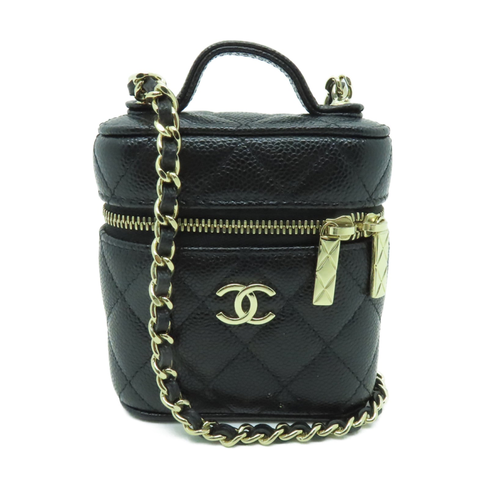 CHANEL 【激減優惠】菱格Caviar皮革Chain Shoulder金扣鏈帶肩背袋黑色