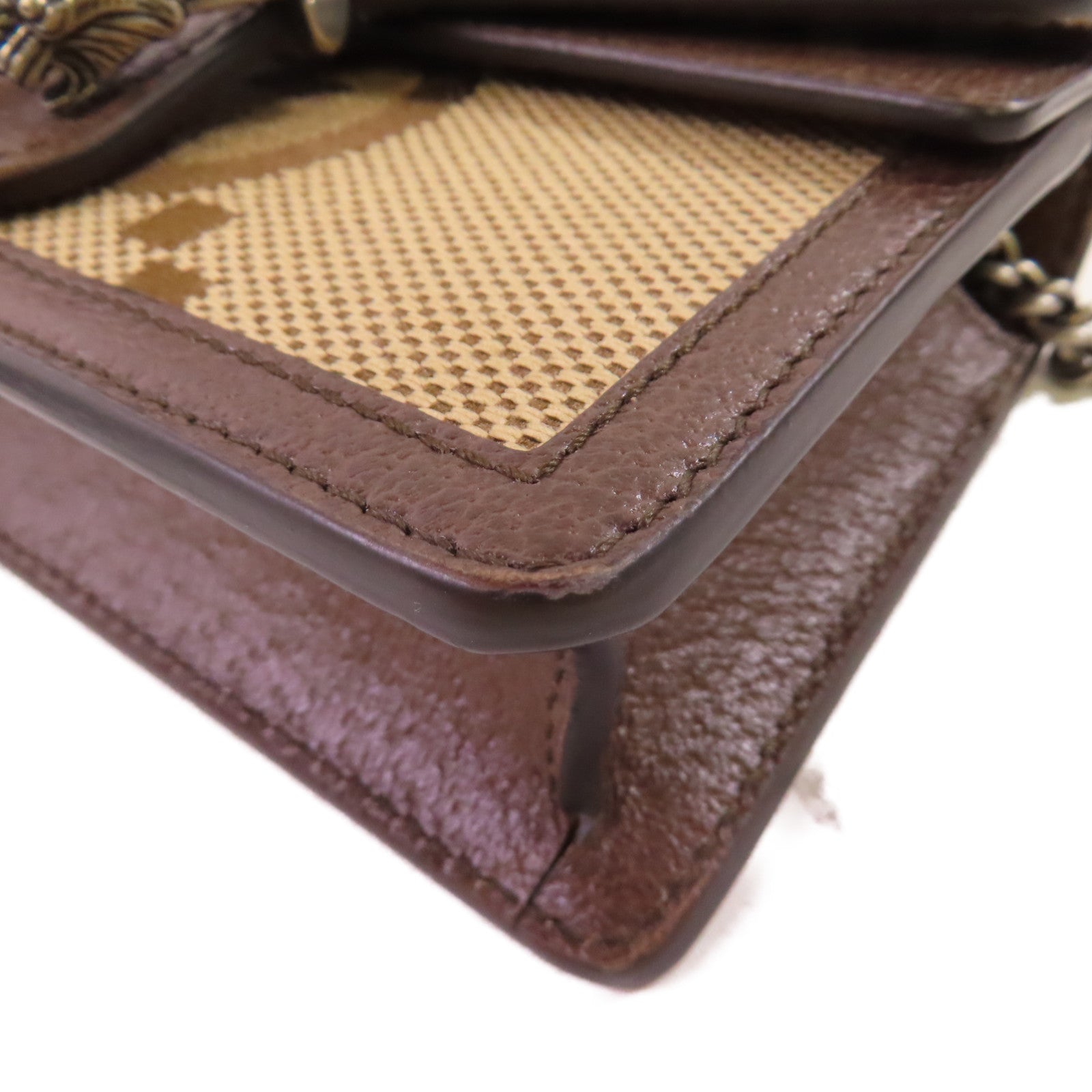 GUCCI 帆布GG Supreme Diongsus Chain Shoulder Bag金扣鏈帶肩背袋啡色