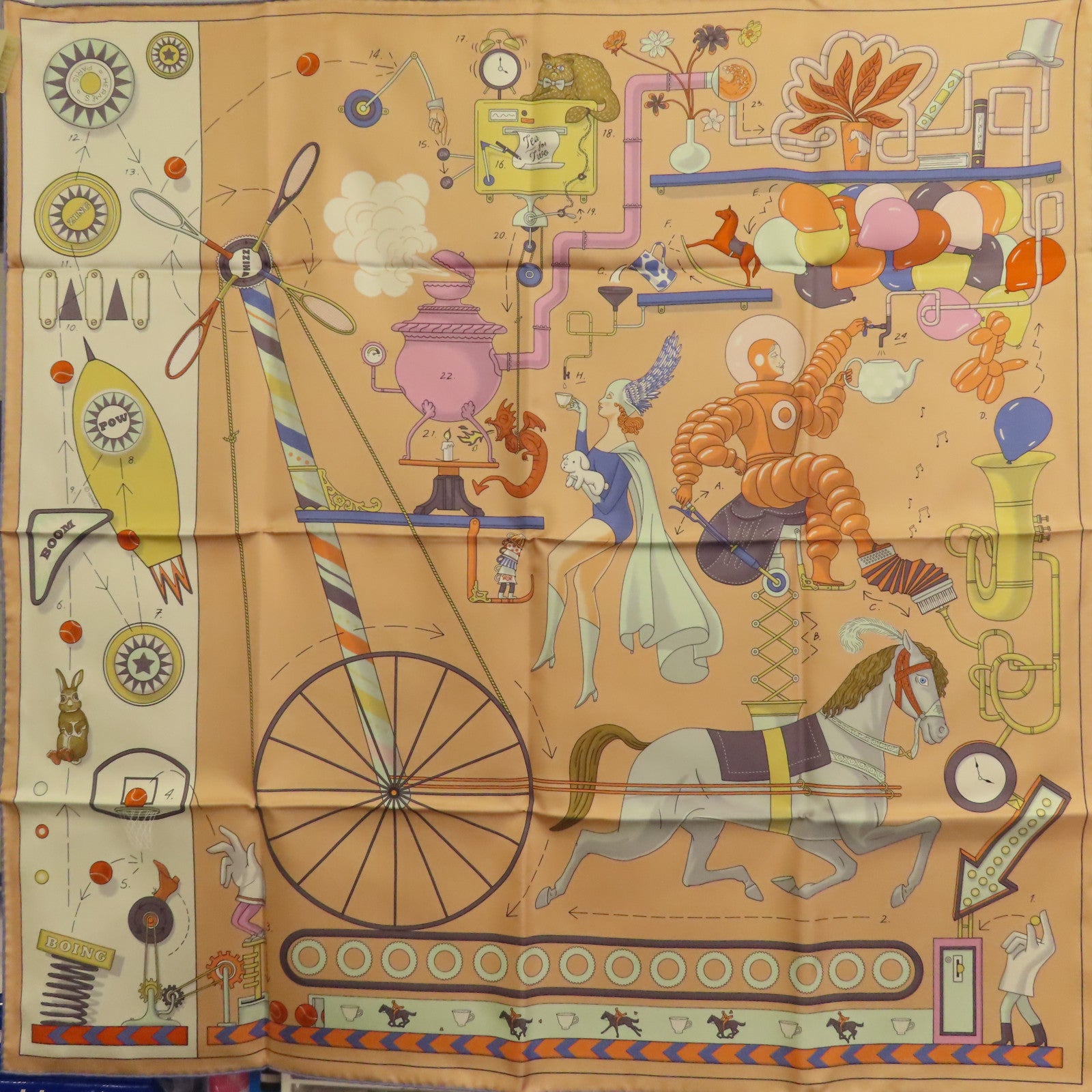 HERMES 絲質Scarf 90x90cm絲巾米色/彩色