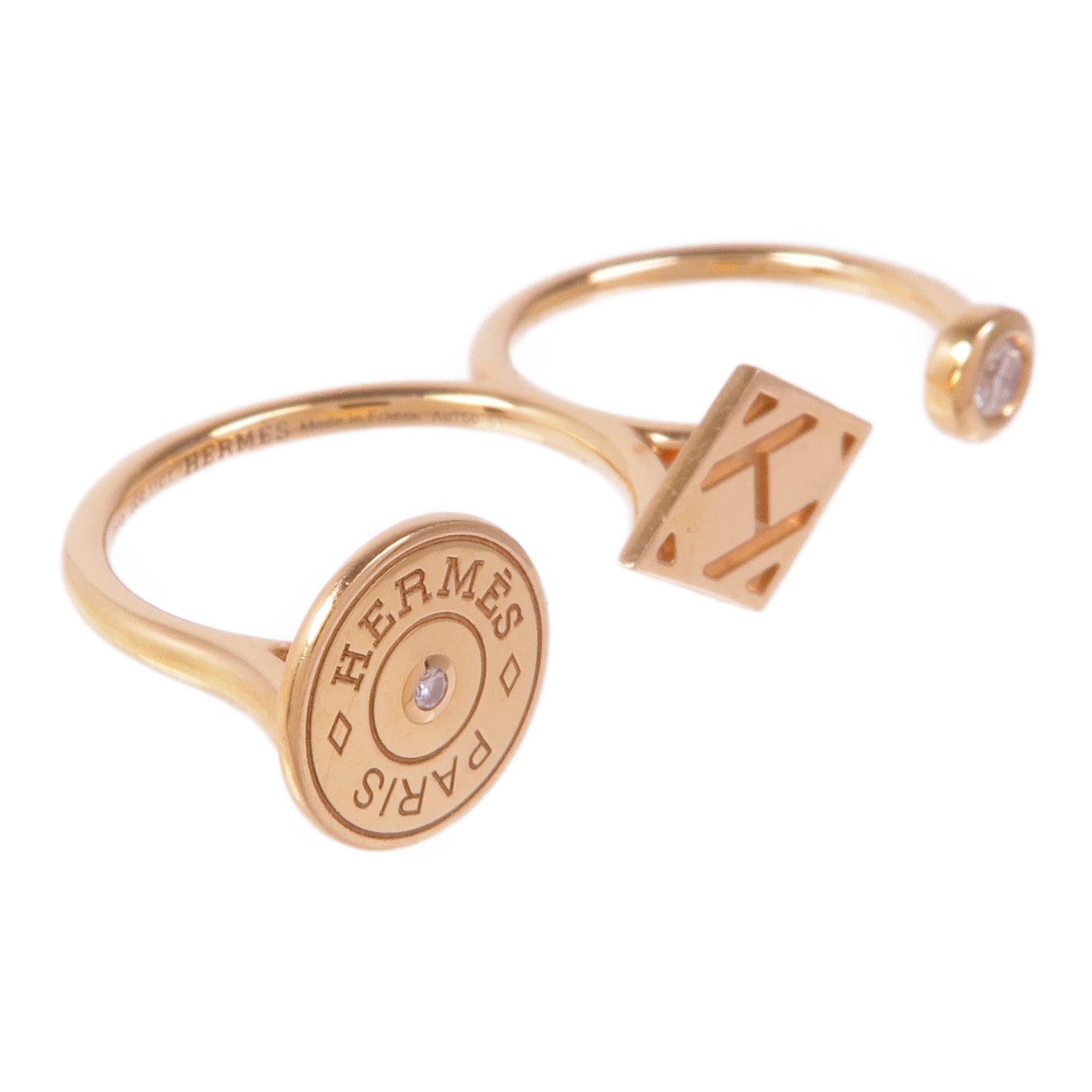 HERMES 18K玫瑰金Gambade Double Ring鑽石戒指US#5-6