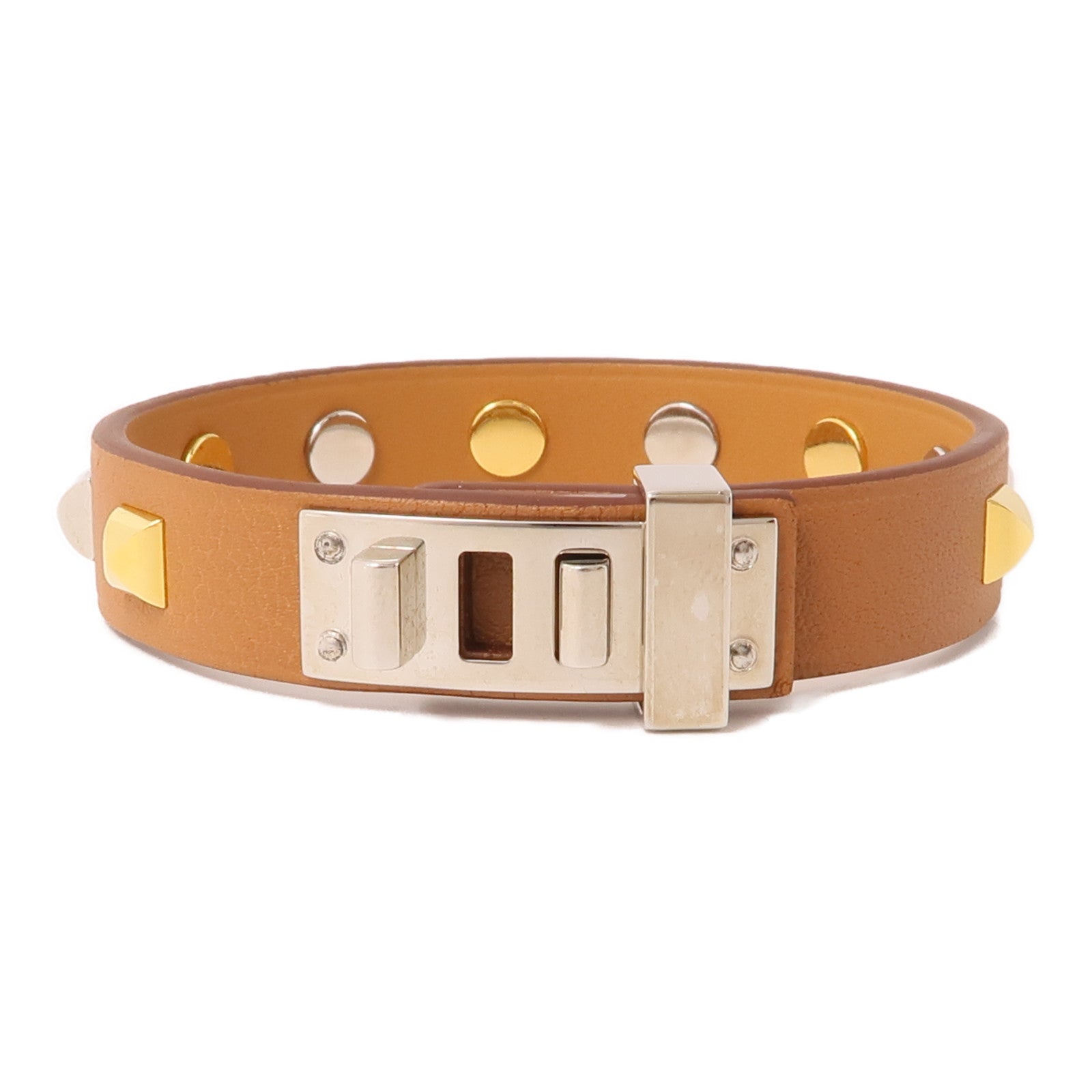 HERMES Swift皮革Mini Dog Bracelet手鐲Gold棕色/金色/銀色