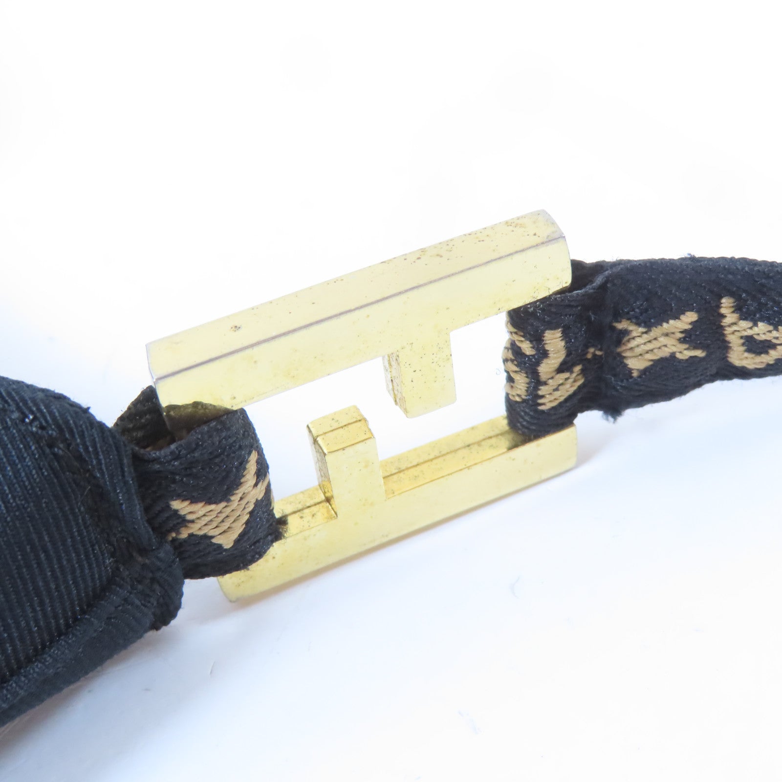 FENDI 帆布Vintage MaMa Baguette金扣肩背袋黑色
