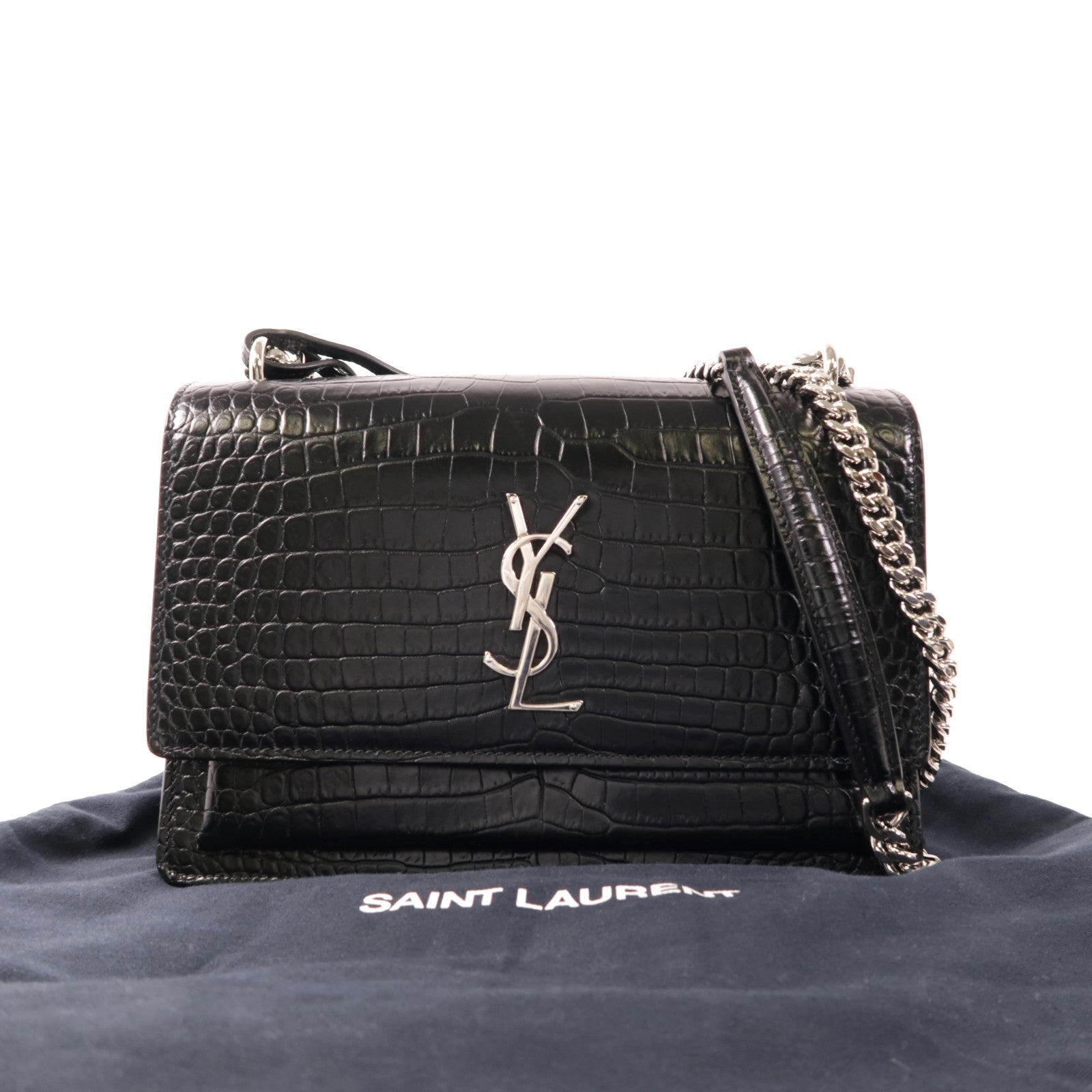 SAINT LAURENT 牛皮皮革Sunset Chain Shoulder Bag銀扣鏈帶肩背袋