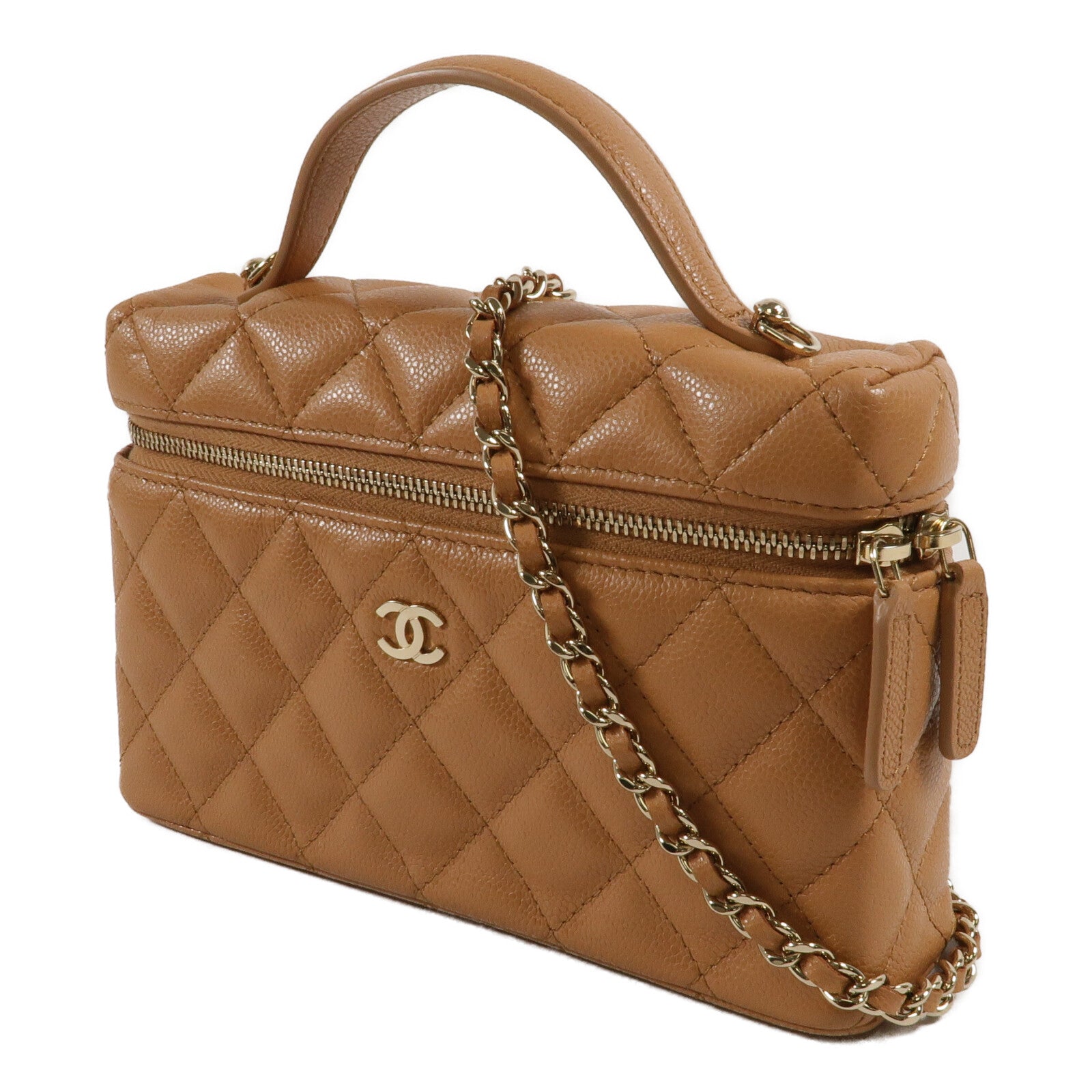 CHANEL 牛皮皮革LP Vanity Case鏈帶手挽肩背兩用袋