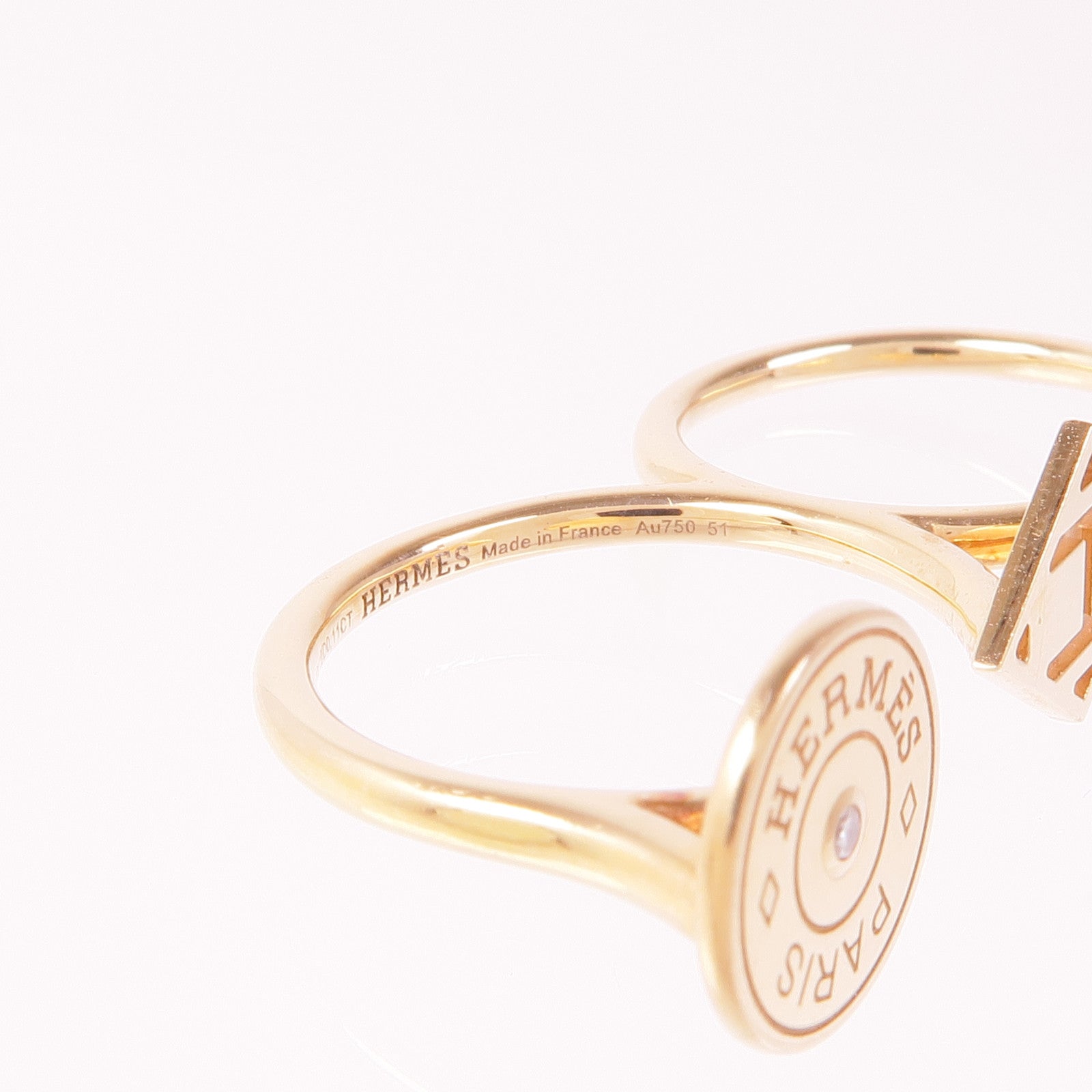 HERMES 18K玫瑰金Gambade Double Ring鑽石戒指US#5-6
