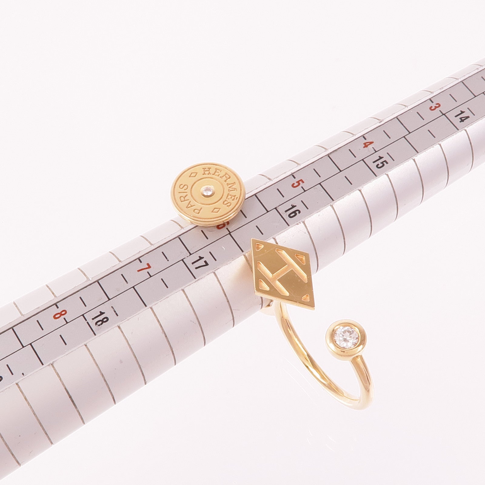 HERMES 18K玫瑰金Gambade Double Ring鑽石戒指US#5-6