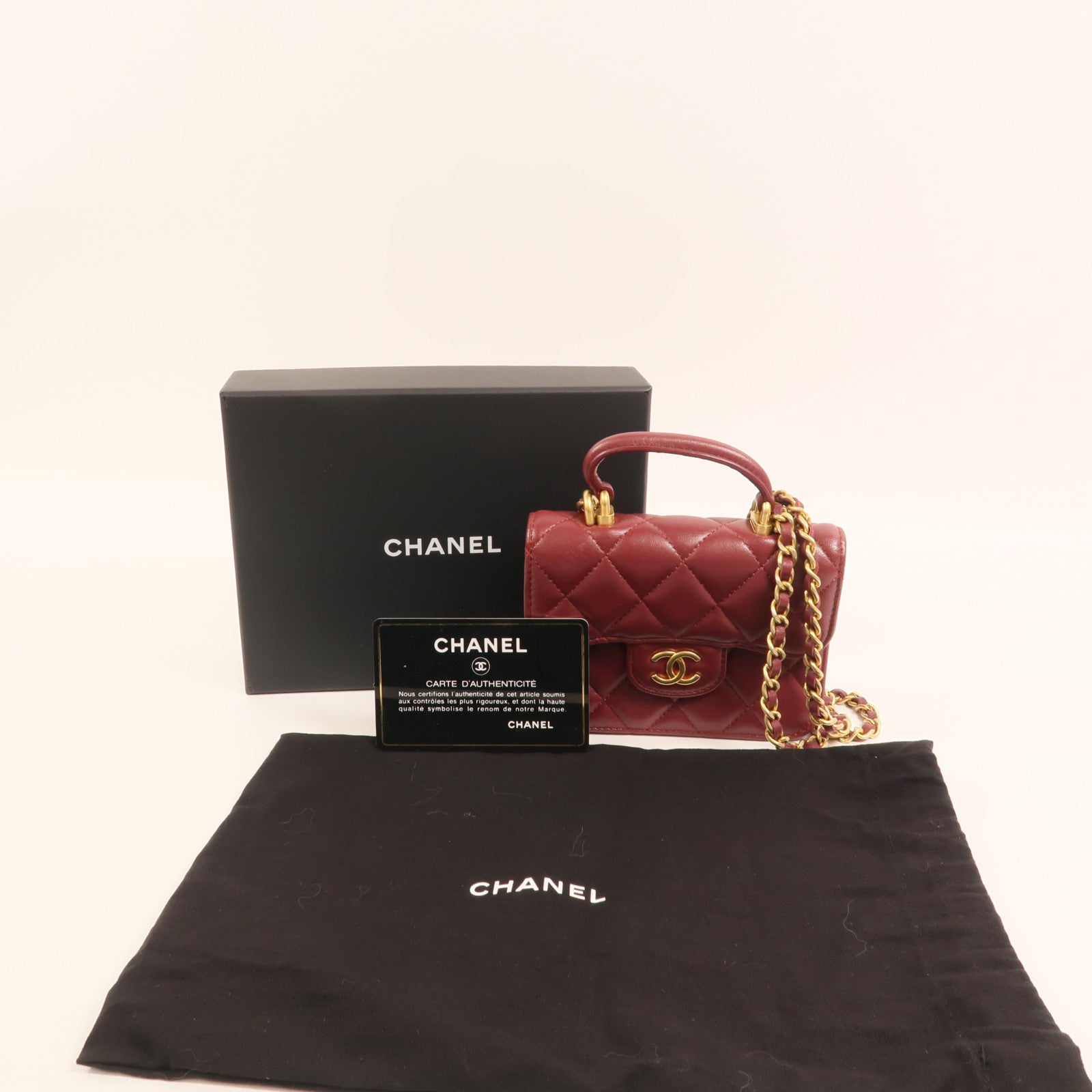 CHANEL 羊皮皮革Top Handle Flap金扣手挽肩背兩用袋