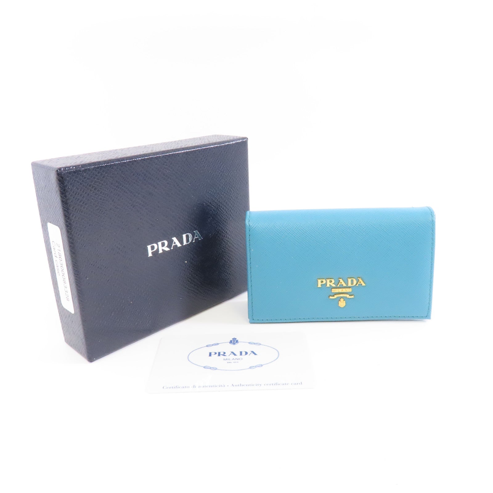 PRADA Saffiano皮革Card Case金扣卡片套藍色