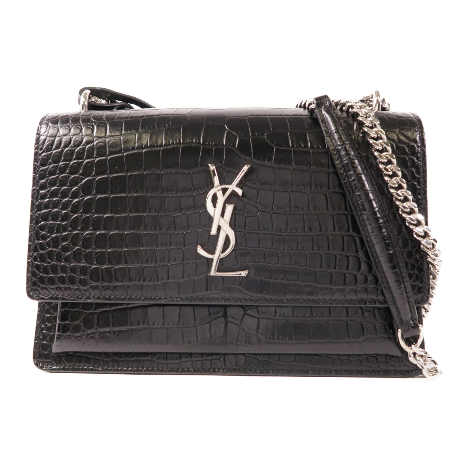 SAINT LAURENT 牛皮皮革Sunset Chain Shoulder Bag銀扣鏈帶肩背袋