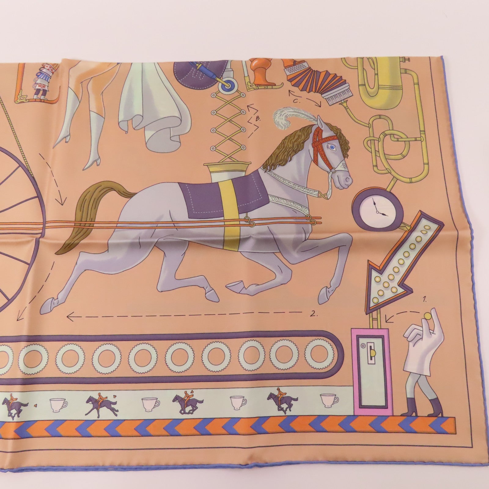 HERMES 絲質Scarf 90x90cm絲巾米色/彩色