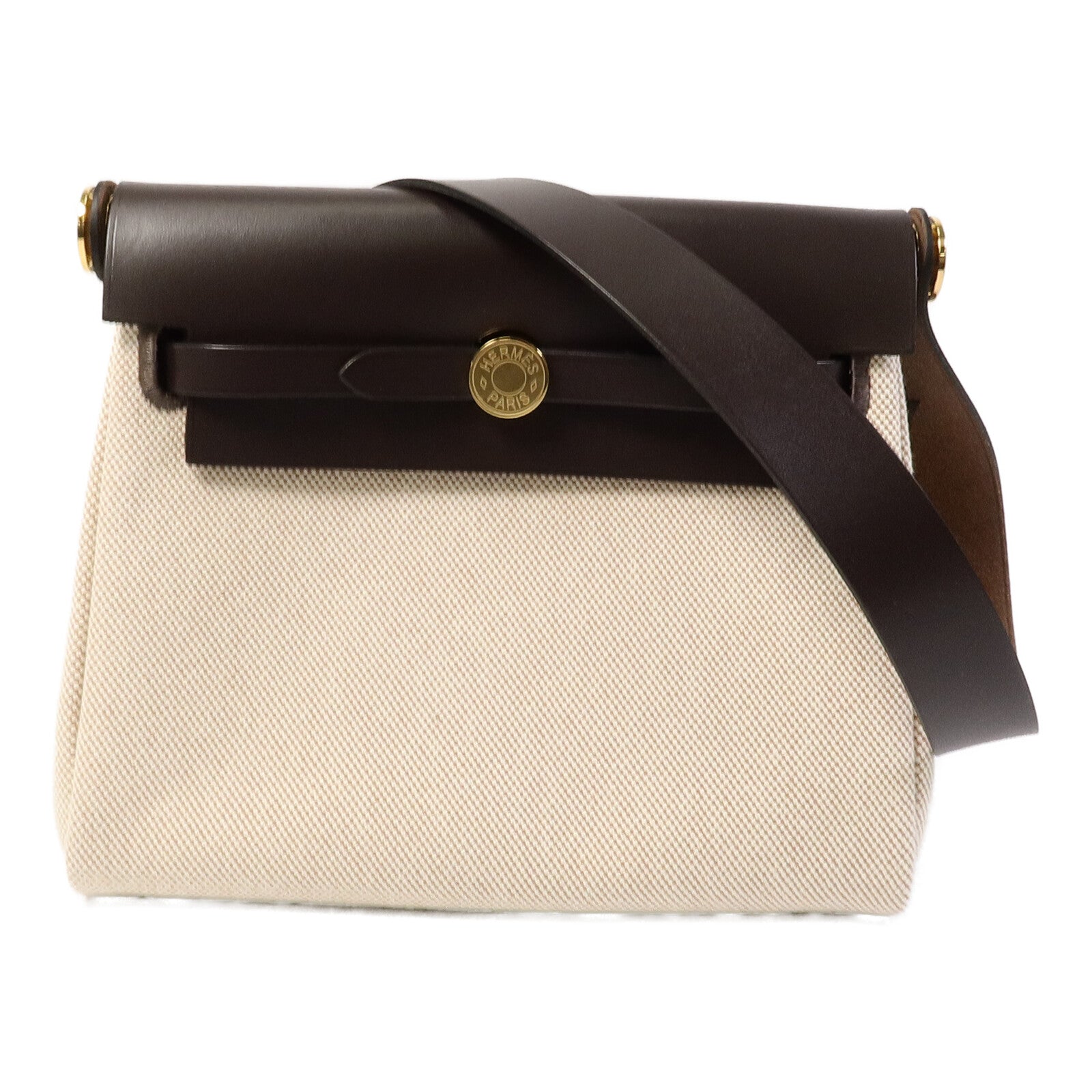 HERMES Toile H帆布Mini Herbag肩背袋Ebene